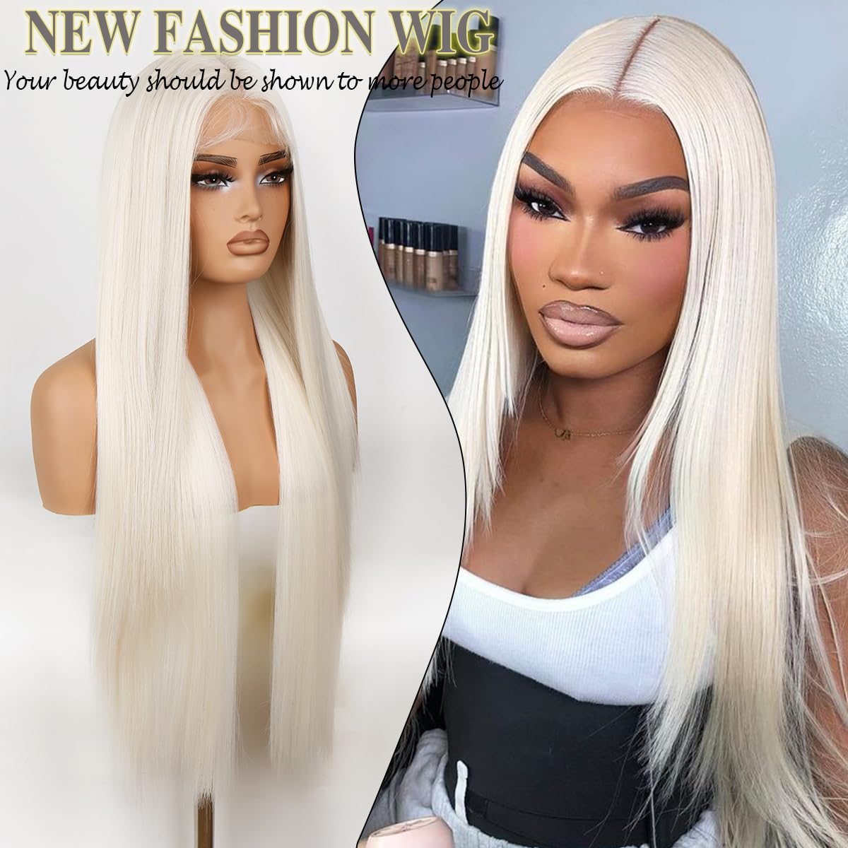 White Synthetic Lace Front Wigs 30inch Long Straight Wig 13x4 Synthetic Wigs for Black Women Pre Plucked with Baby Hair Natural Looking Wig for Daily Use