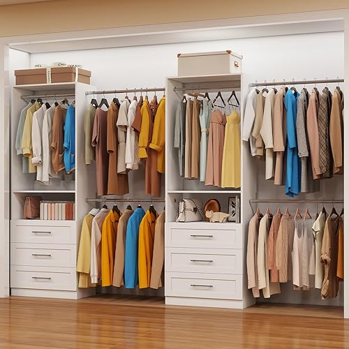 Sistema de armario con 2 juegos, sistema organizador de armario de 4 pies a 15 pies con 6 cajones de madera, sistema de almacenamiento de armario 4