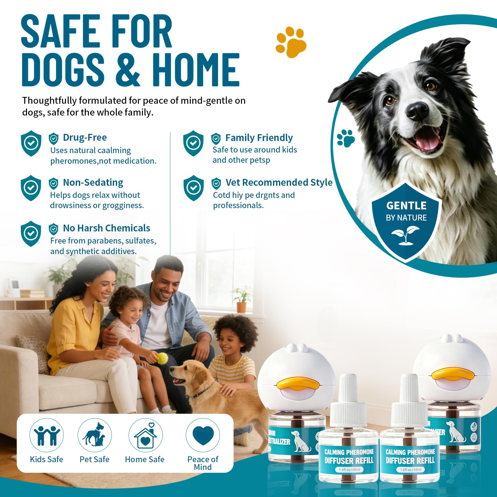 Upgraded Dog Calming Diffuser with 2 Plug-in + 4 Refill, Dog Calming Pheromones Diffuser Starter Kit for Anxiety Relief, Reduce Barking Aggression Stress
