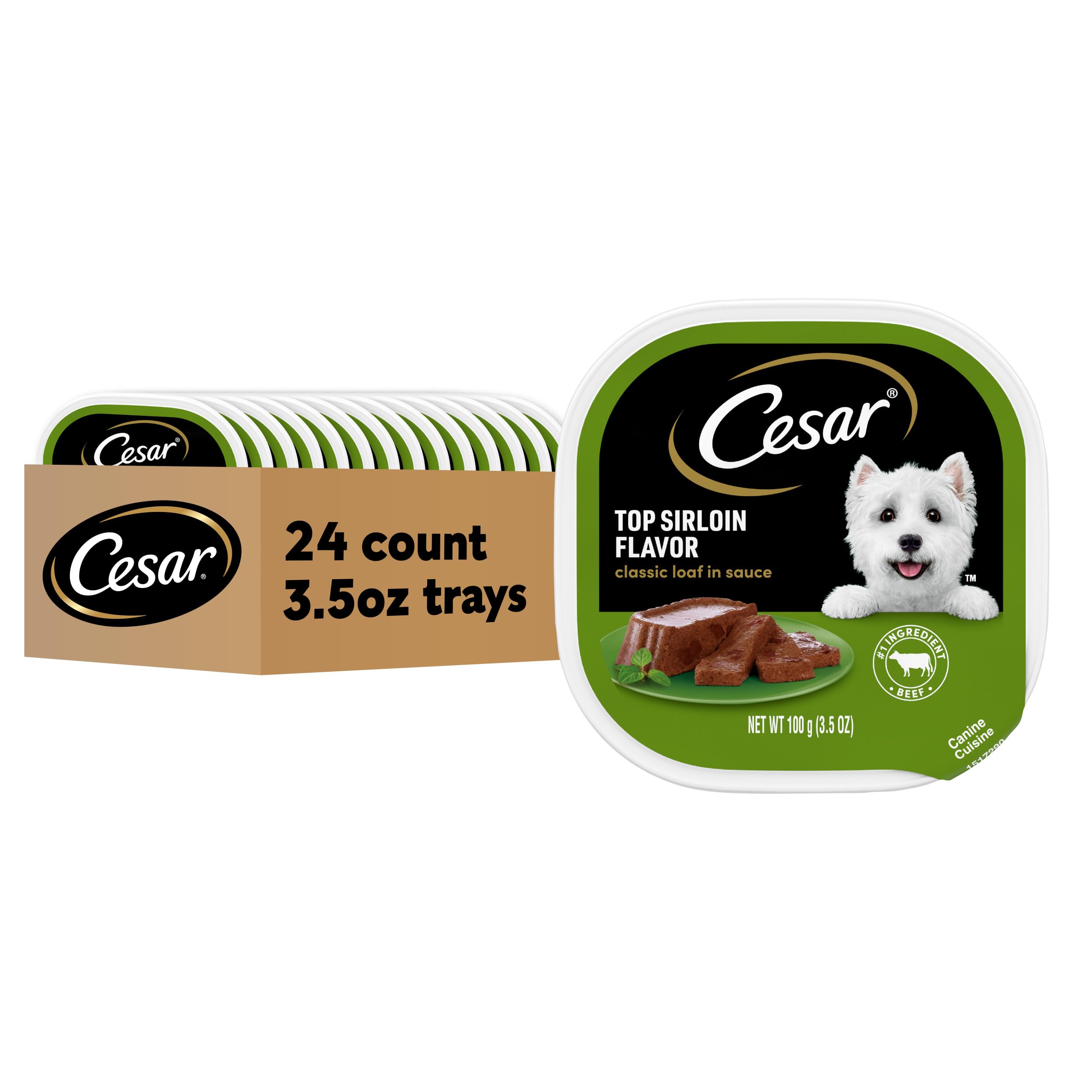 Cesar Classic Loaf in Sauce Adult Wet Dog Food Top Sirloin Flavor, Wet Food for Dogs, 3.5 oz Easy Peel Trays, 24 Count