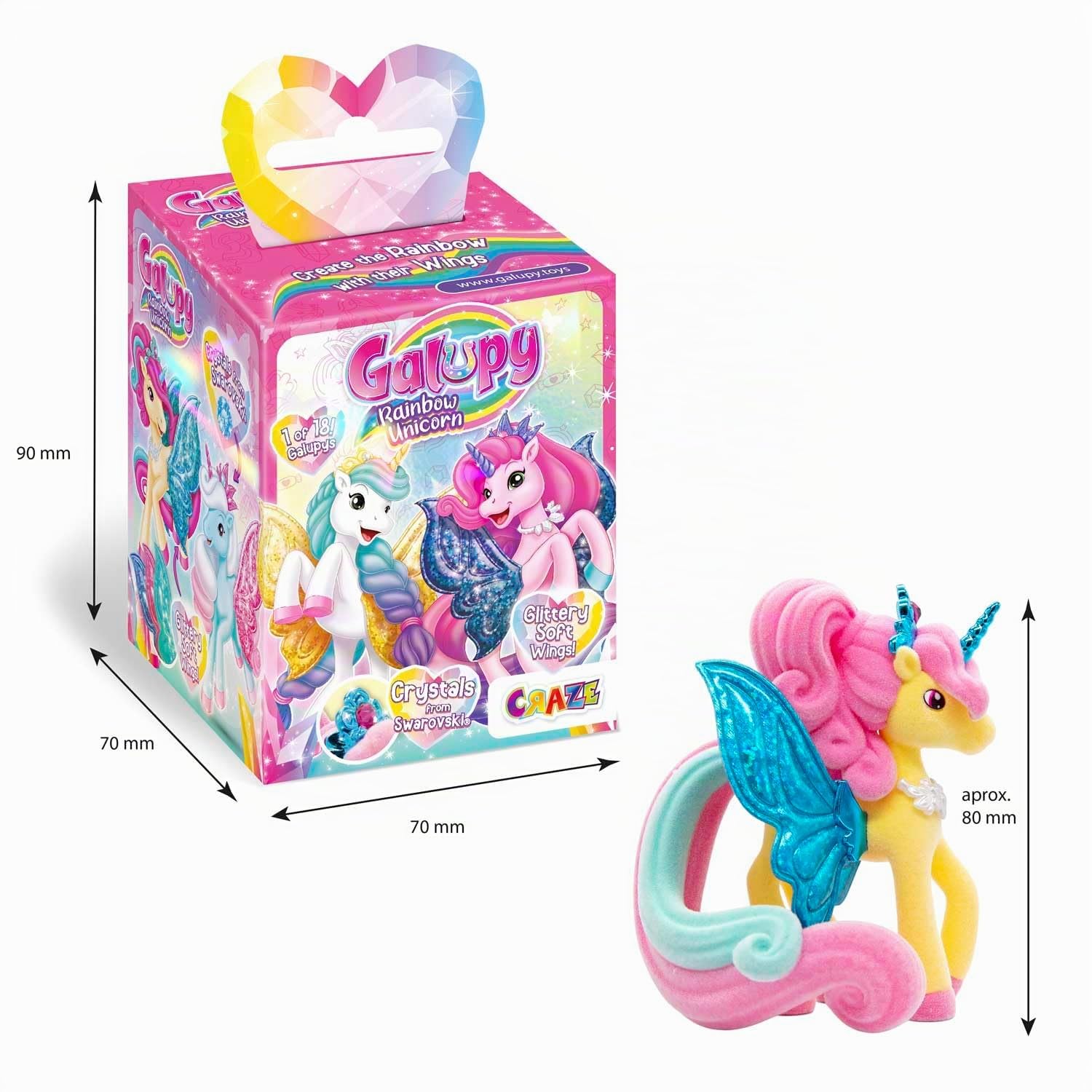 Galupy Rainbow Unicorn 16 Pack - Unicornio de Juguete para coleccionar, Figuras de Unicornio con alas de Purpurina y Cristal de Swarovski