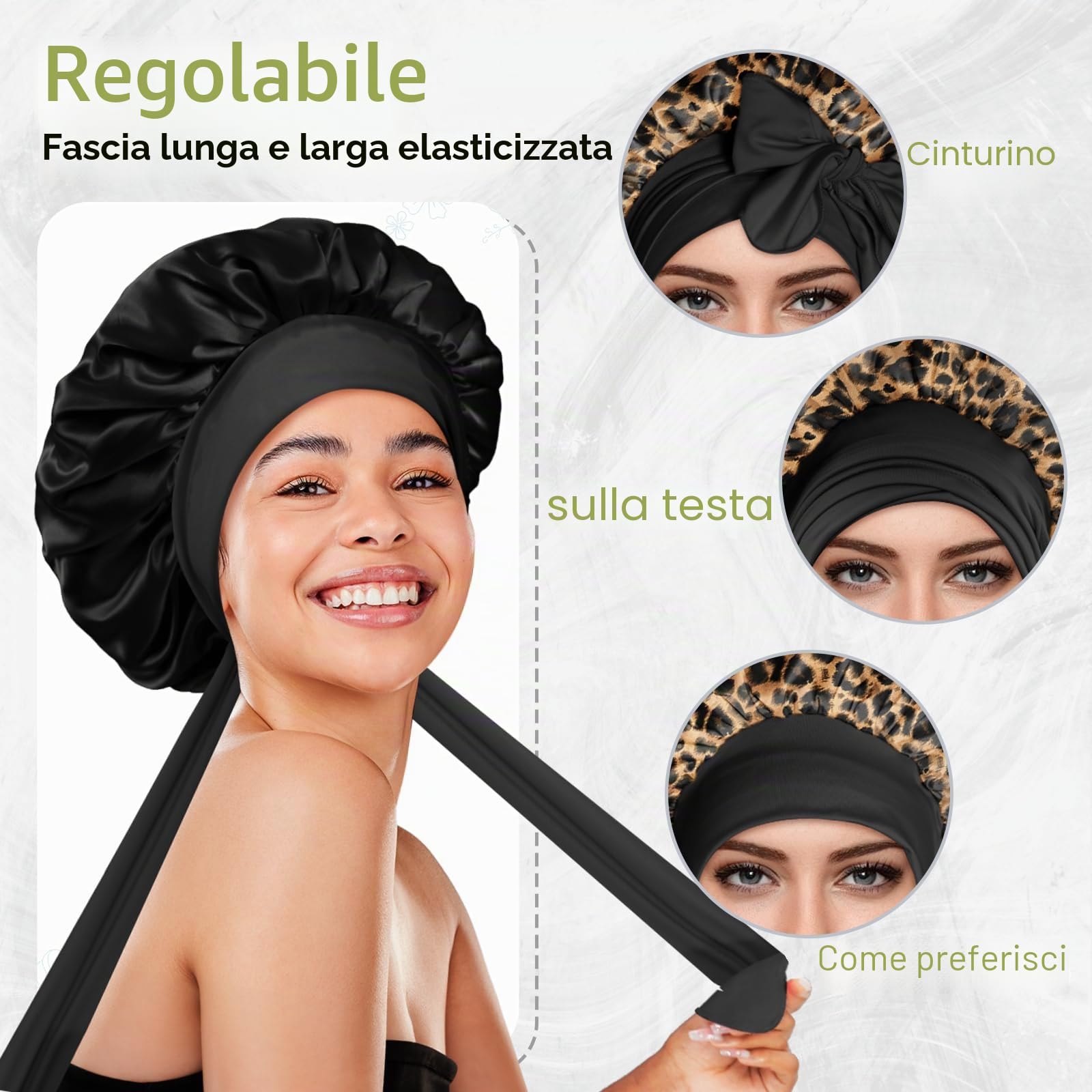 BONNET QUEEN Cuffia Seta Capelli Notte Reversibile Cuffia Capelli Ricci Doppio Strato Silk Bonnet con Lacci Lunghi Regolabili