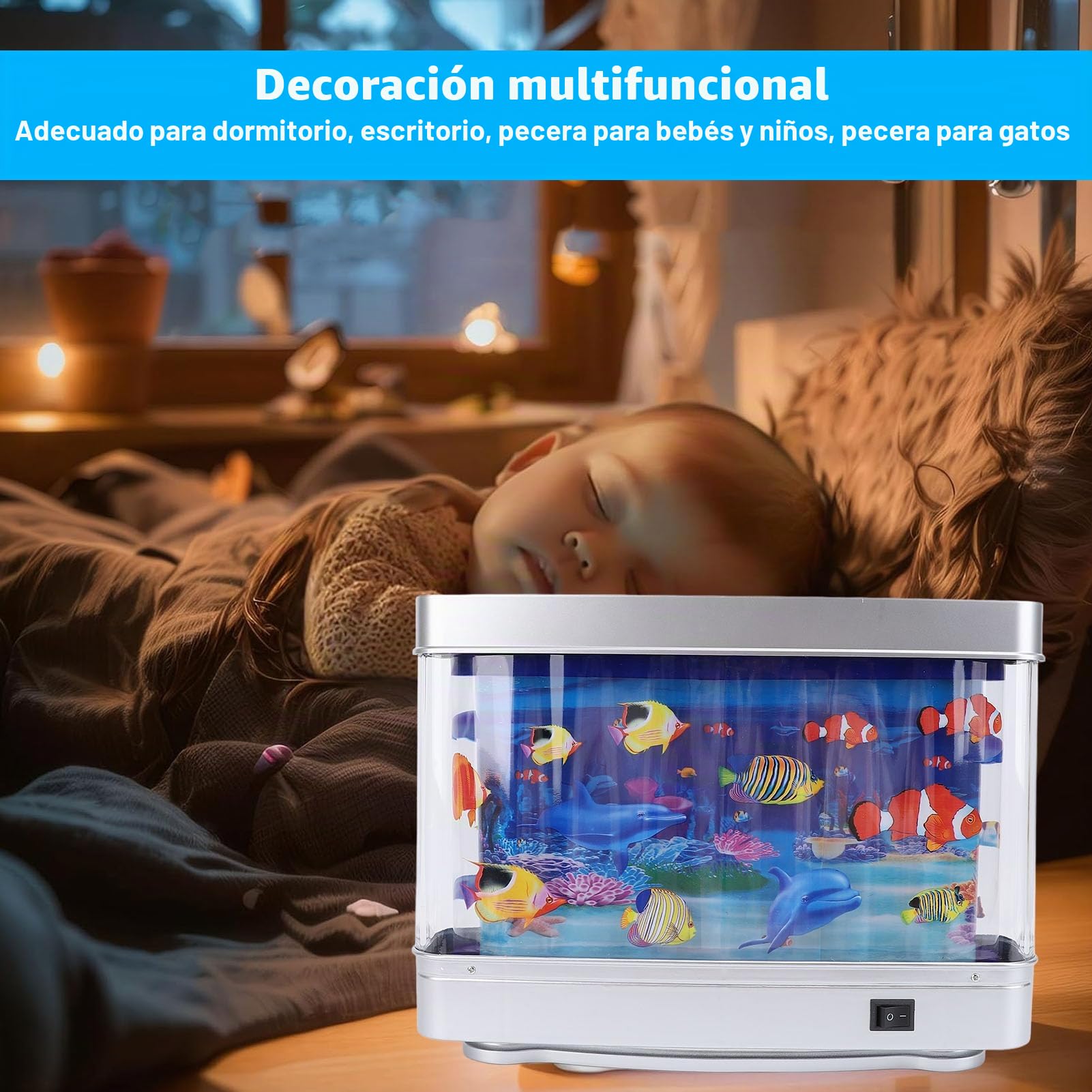 Mini Acuario Falso para Pecera, Peces Tropicales Artificiales, Luz Nocturna Decorativa para Acuario con Peces en Movimiento para Niños y Bebés, Alimentación USB de 5V