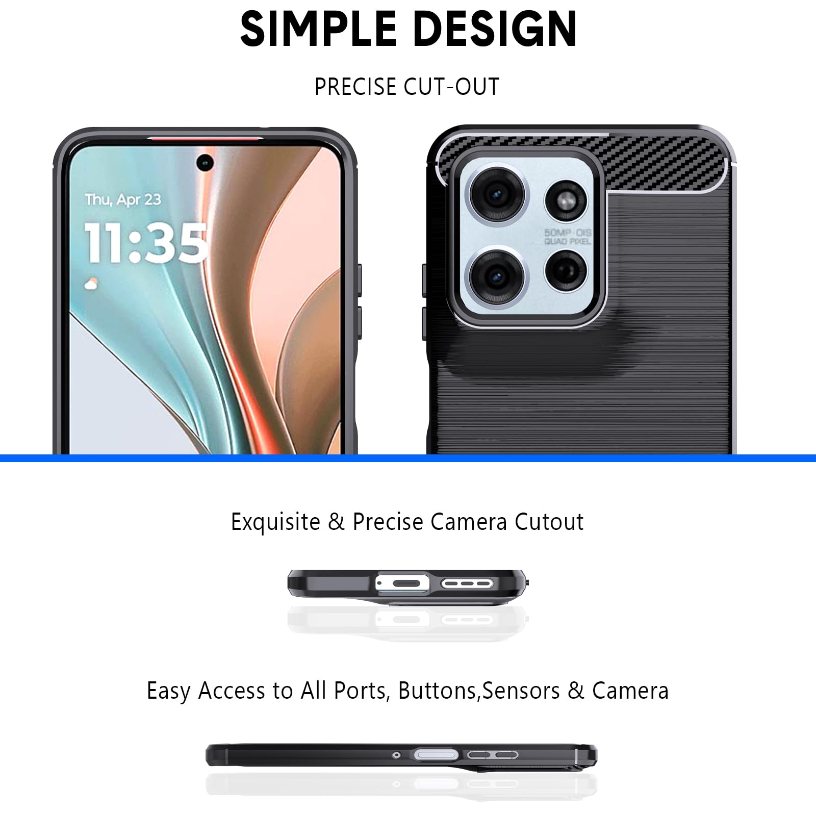 Natbok Case Cover for Motorola Moto G75 6.78 Inch 5 g, Carbon Fibre Soft Silicone TPU Cover, Anti-Scratch, Anti-Slip - Image 3
