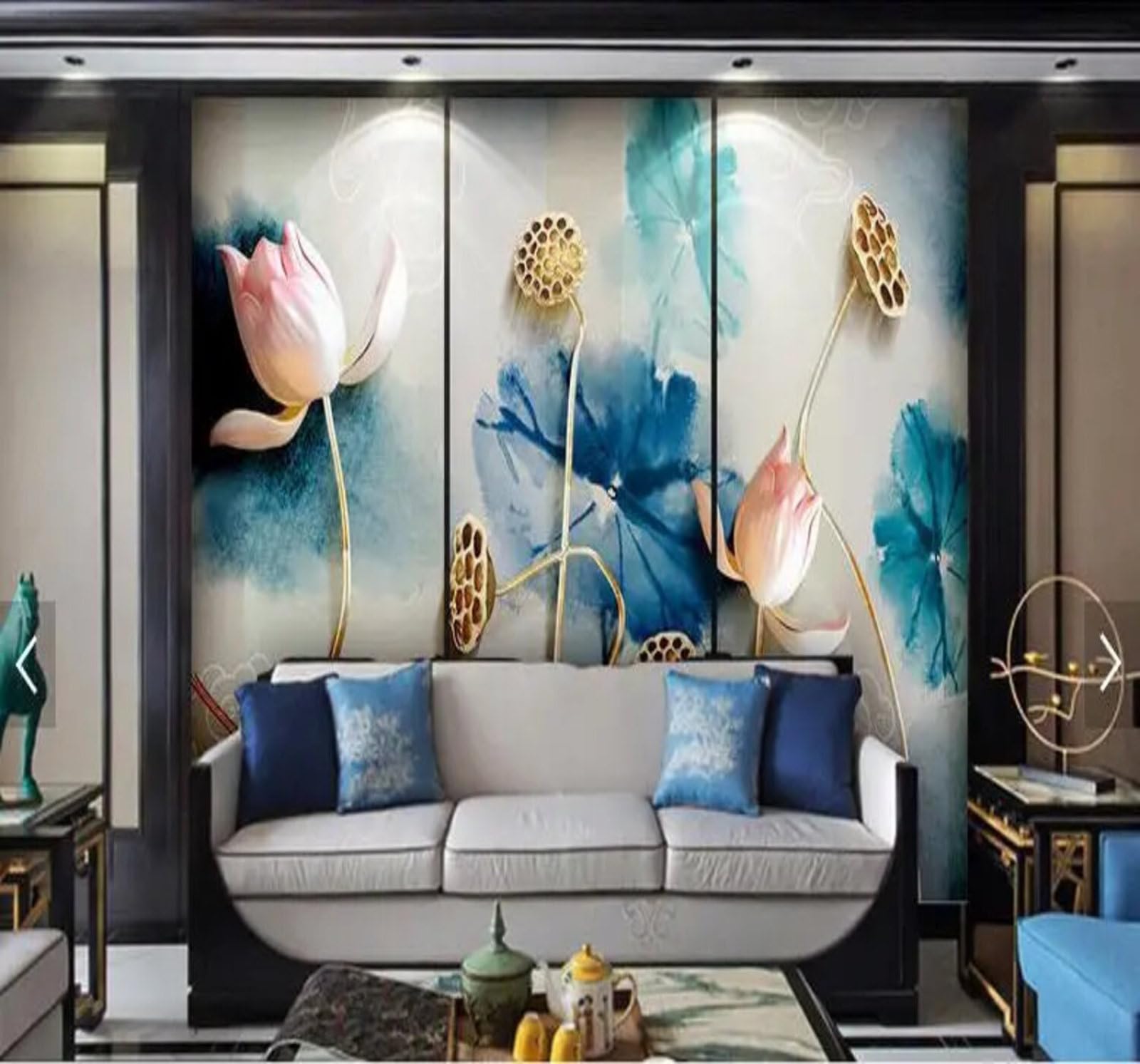 Wallpaper-3D-Xlm 200Cm×140Cm(B×H) Minimalist Relief Ink Wash Lotus Flower Lotus Leaf 3D Wallpaper Easy Install Feature Office Living Room Sofa Bedroom Tv Background Wall Decoration-200Cm×140Cm