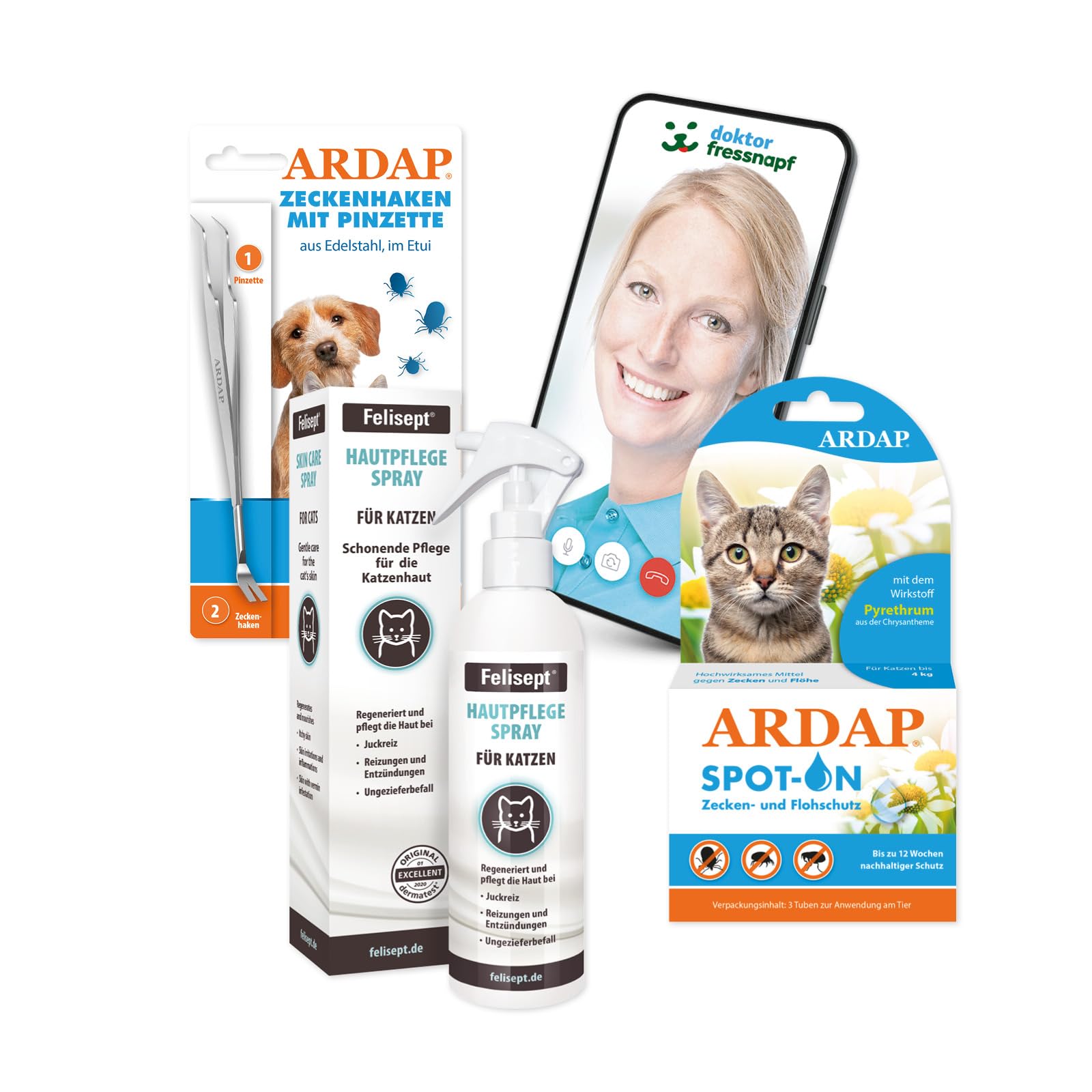 ARDAP Floh- und Zeckenschutz Paket inkl. Dr. Fressnapf Online-Tierarzt Beratung für Katzen (S) - Zeckenmittel für Katzen, Flohmittel Katzen, Zeckenschutz Katze