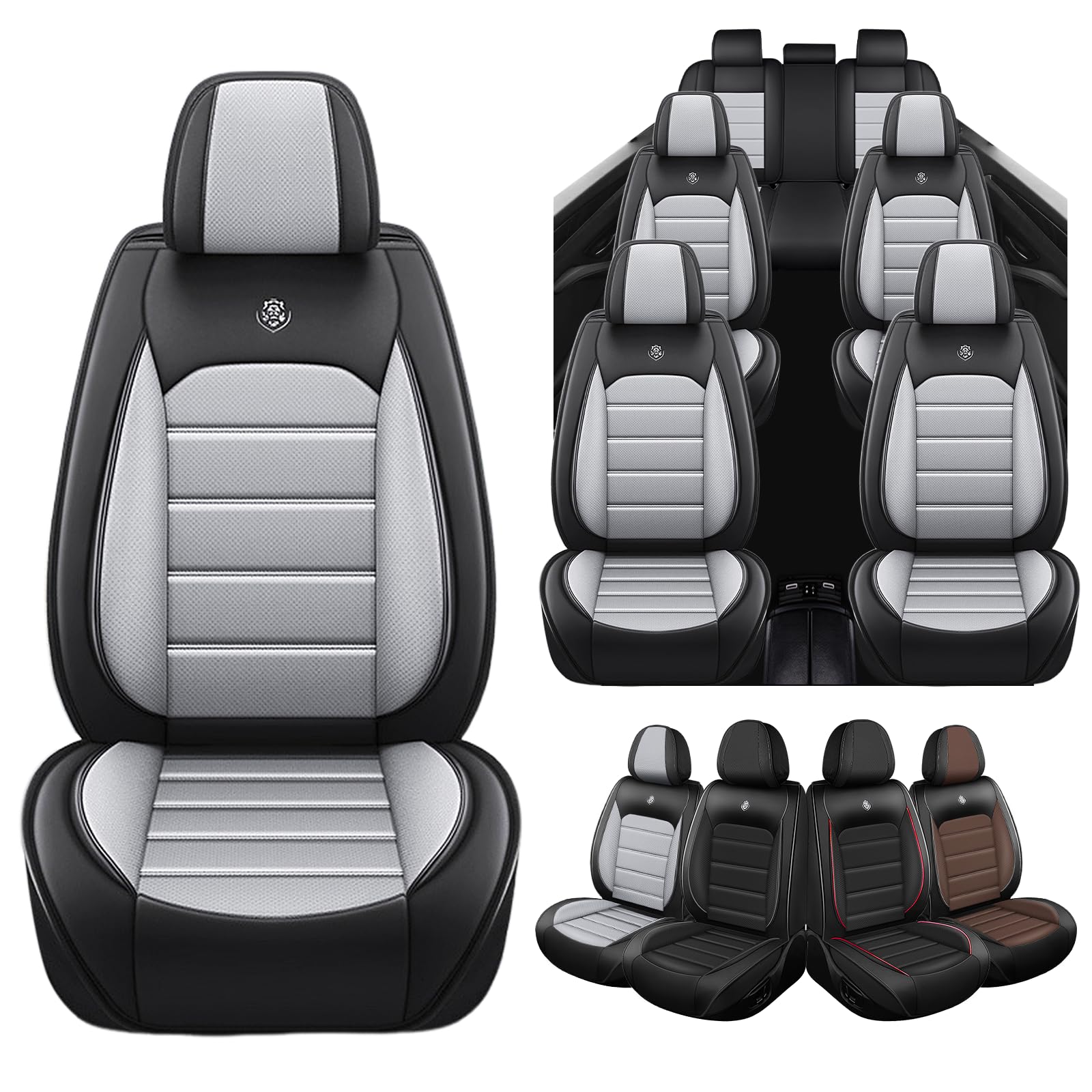 7 Seats for Buick Enclave 2008-2026 Waterproof Leather Seat Covers, Breathable Full Coverage Seat Protector Compatible Airbag and Armrests, Black Gray