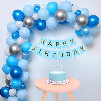 Party Propz Birthday Balloon Decoration Set – 33 Pcs Blue Balloons for Decoration, Happy Birthday Banner, Blue and Silver Balloons, Baby Boy Birthday Decoration Items