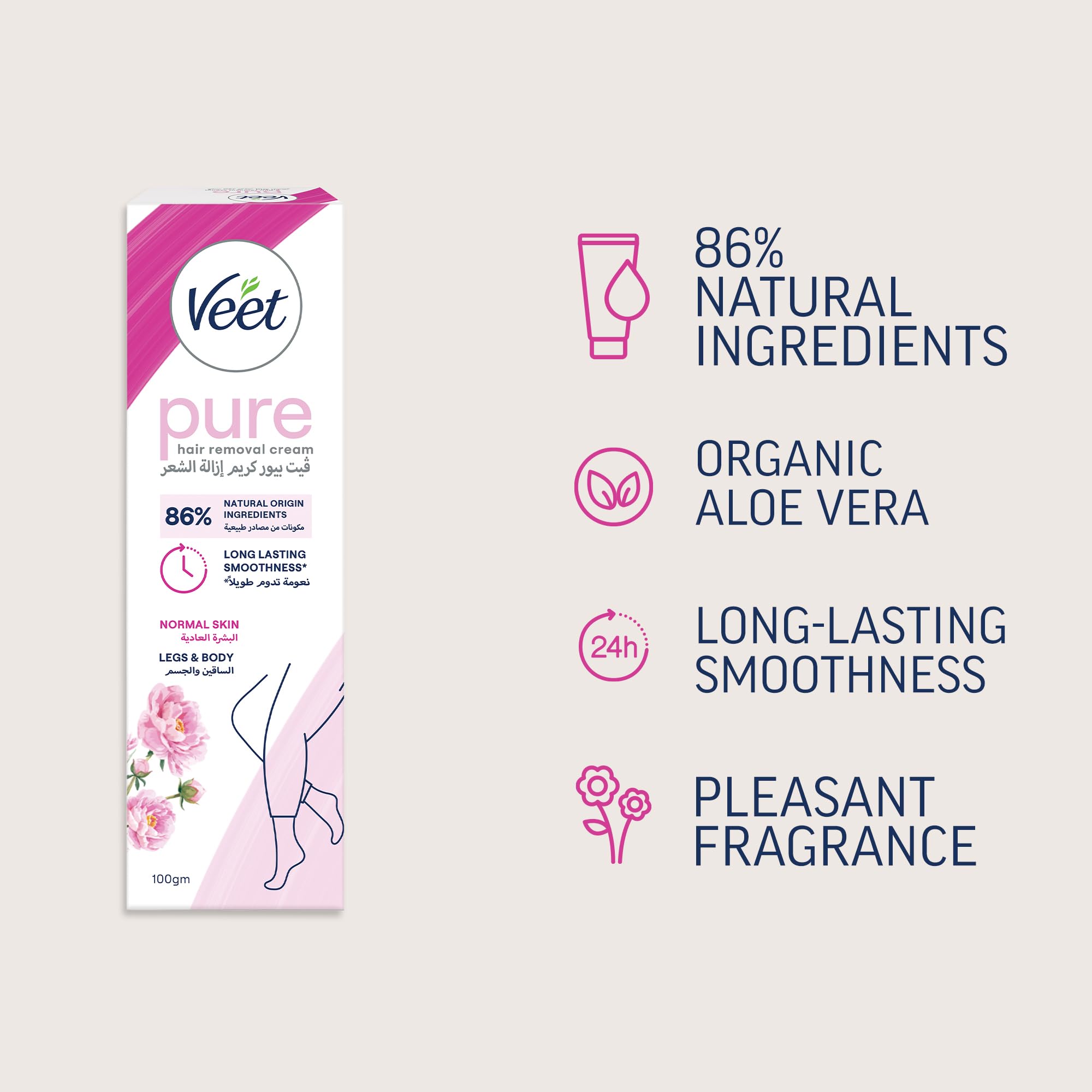 Veet Hair Removal Cream for Normal Skin 100ml – Fast Painless Depilatory Cream, Smooth Skin in Minutes on Legs, Arms & Body, No Cuts or Instant Stubble, Softer Regrowth Than Shaving
