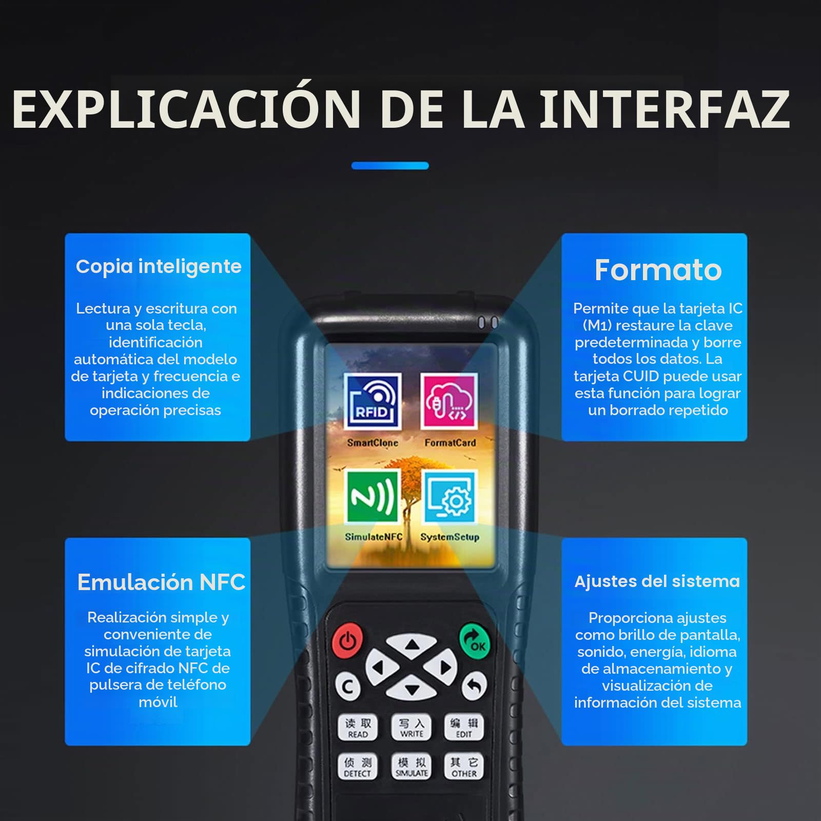 Copiadora RFID, identificación de múltiples Frecuencias de Mano, Lector de Tarjetas IC, Escritor, copiadora, Llave de Tarjeta Inteligente con Llavero de identificación de 125 kh (Tarjeta HID)