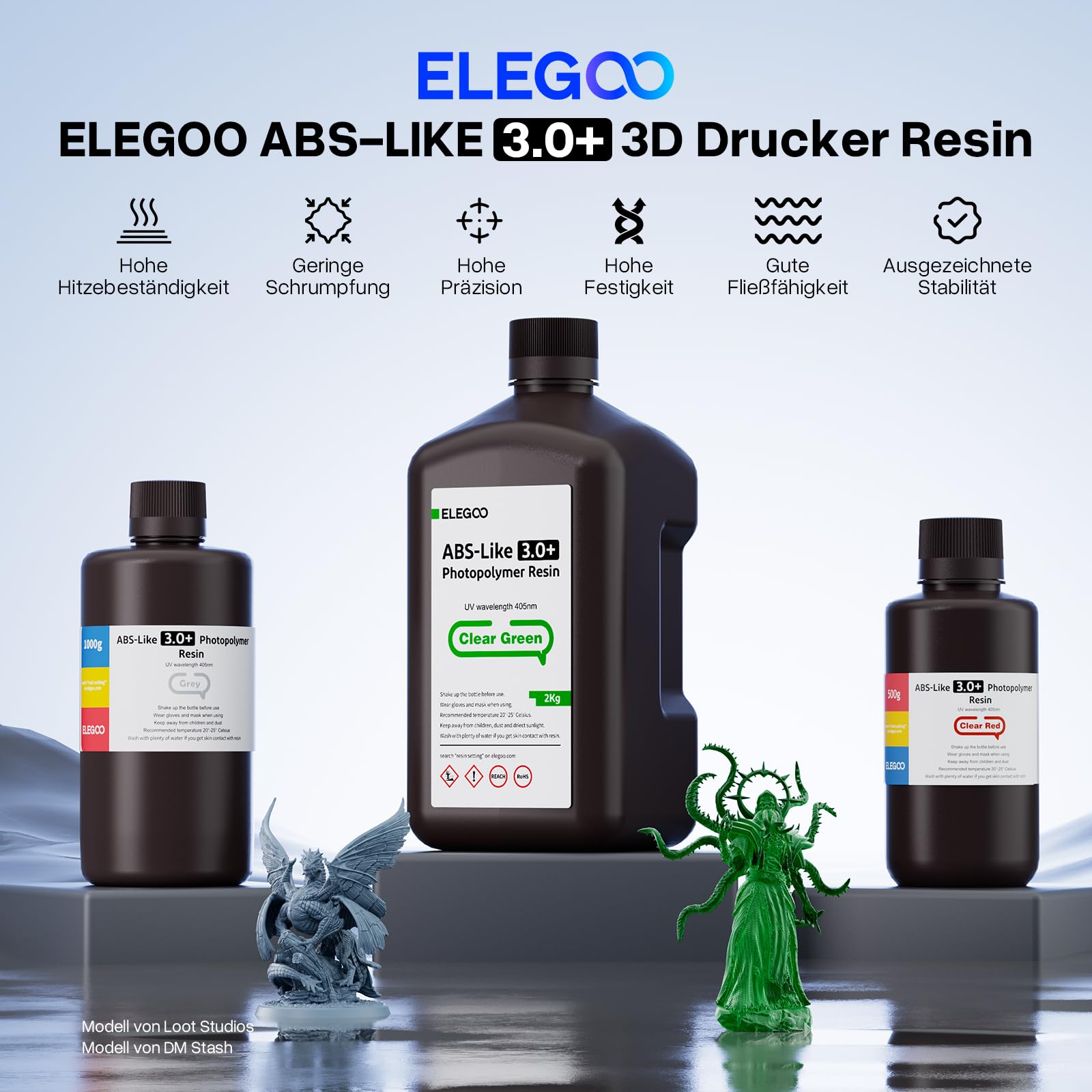 ELEGOO ABS-Like Resin 3.0 Plus, Verbessertes 3D-Drucker Photopolymer Harz, Höhere Hitzebeständigkeit, Schnelle Aushärtung, Hohe Präzision, Nicht Spröde, Grau 1000g