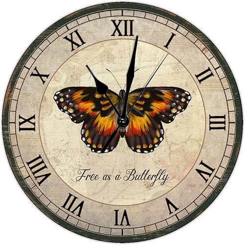 Reloj de pared decorativo rústico libre como una mariposa, de cuarzo, funciona con pilas, silencioso, para colgar en pared, reloj de pared con