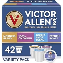 Victor Allen's Coffee Variety Pack (Morning Blend, 100% Colombian, Donut Shop Blend, and French Roast), 42 Count, Single Serve Coffee Pods for Keurig K-Cup Brewers