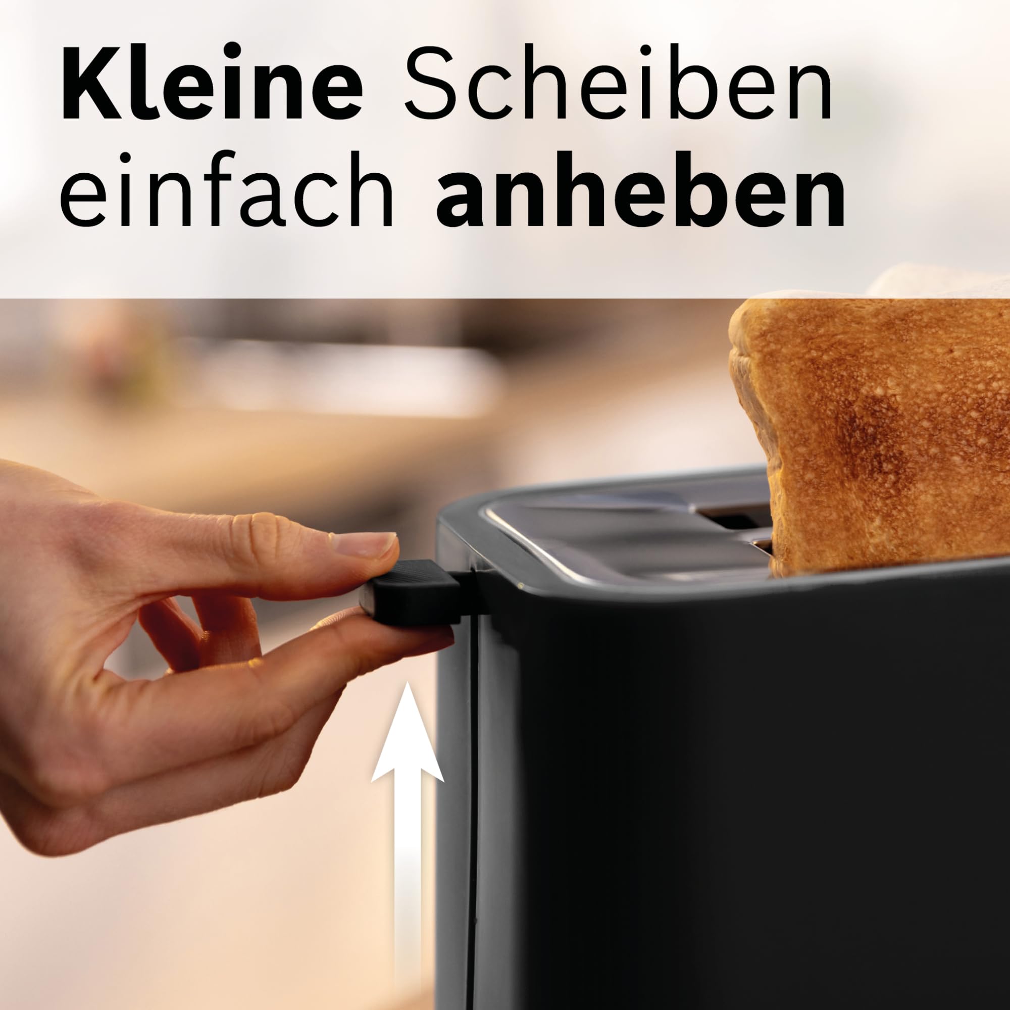 Bosch Kompakt Toaster MyMoment TAT3M123, entnehmbarer klappbarer Brötchenaufsatz, mit Auftaufunktion, Abschaltautomatik, Liftfunktion, Brotzentrierung, ideal für 2 Scheiben, 800 Watt, Schwarz matt