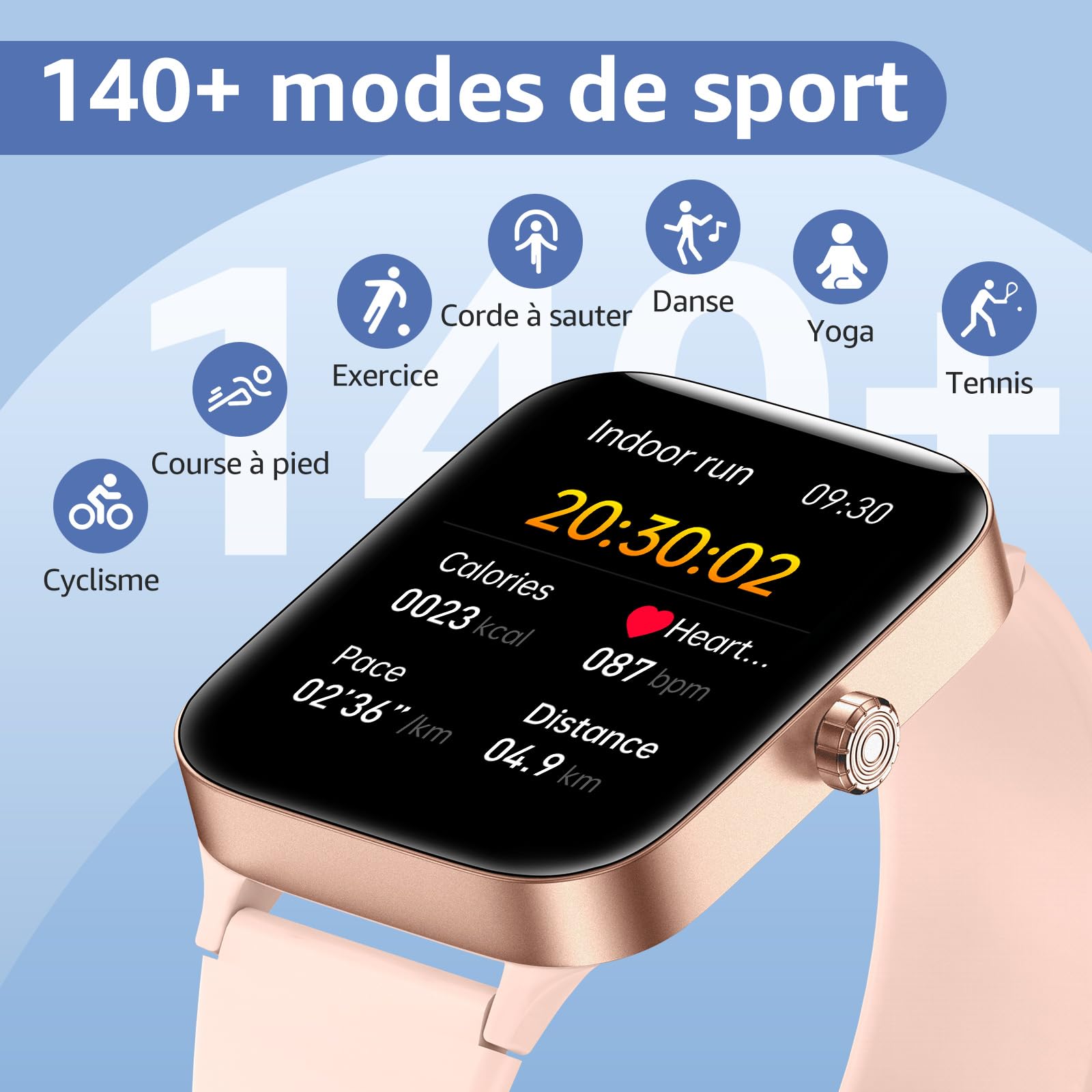 Montre connectées Femme,1.95" Touch Screen Smartwatch avec effectuer/répondre appels,Suivi de Fitness avec Pression artérielle et Moniteur de Sommeil,140+ Sport,IP68 pour Android iOS Rose