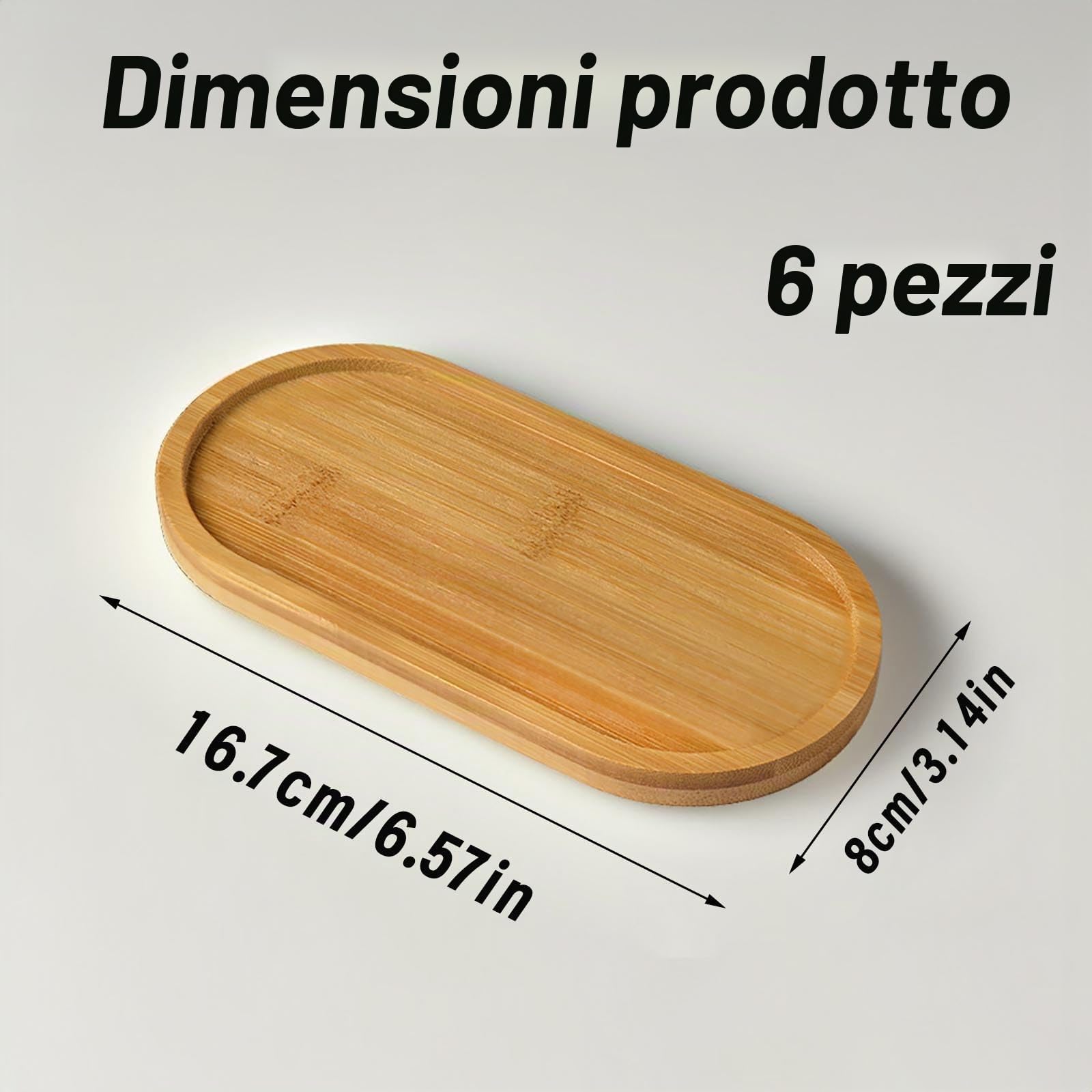 6 Pezzi 16.7 * 8cm, vassoi ovali in bambù, vassoi in legno, piccoli piatti da portata in legno, sottobicchieri per tè e caffè torta