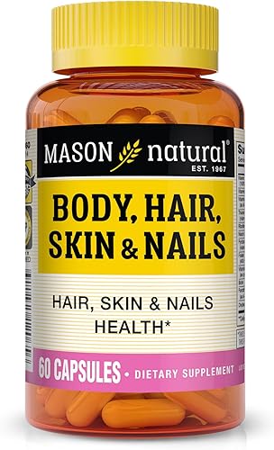 MASON NATURAL Cuerpo, cabello, piel y uñas con vitaminas A, E, C y biotina, cabello saludable, piel y uñas, suplemento de belleza premium, 60