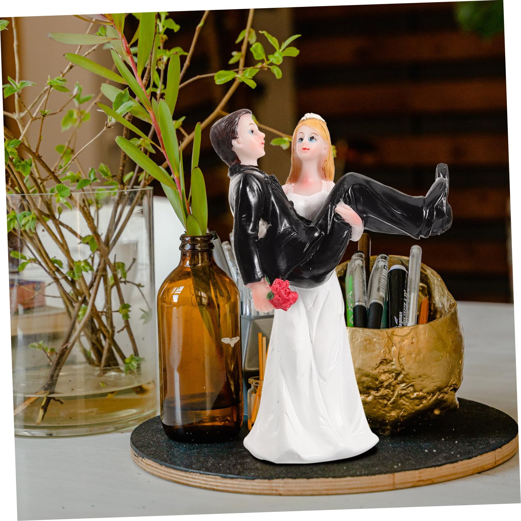 Gatuida 2 Stück Kunsthandwerkliche Ornamente Aus Kunstharz Bräutigam Hochzeitsskulptur Figur Braut- Paarfigur Hochzeit Ehe Ornament Handwerk Figuren Verheiratet Dekorationen Weiß