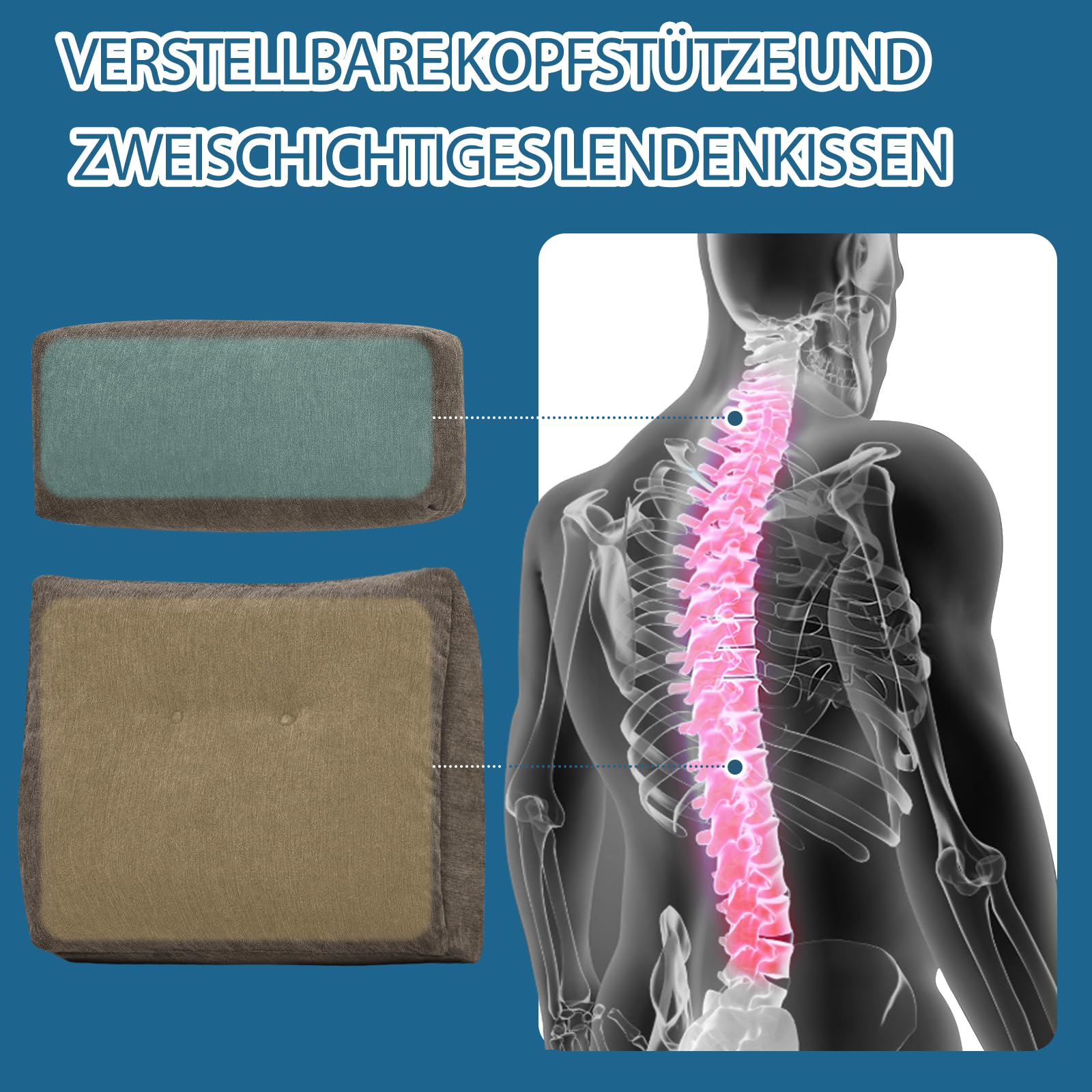 Cojín de apoyo lumbar para sillón reclinable y sofá, 2 piezas, con reposacabezas, diseño de dos capas, color marrón
