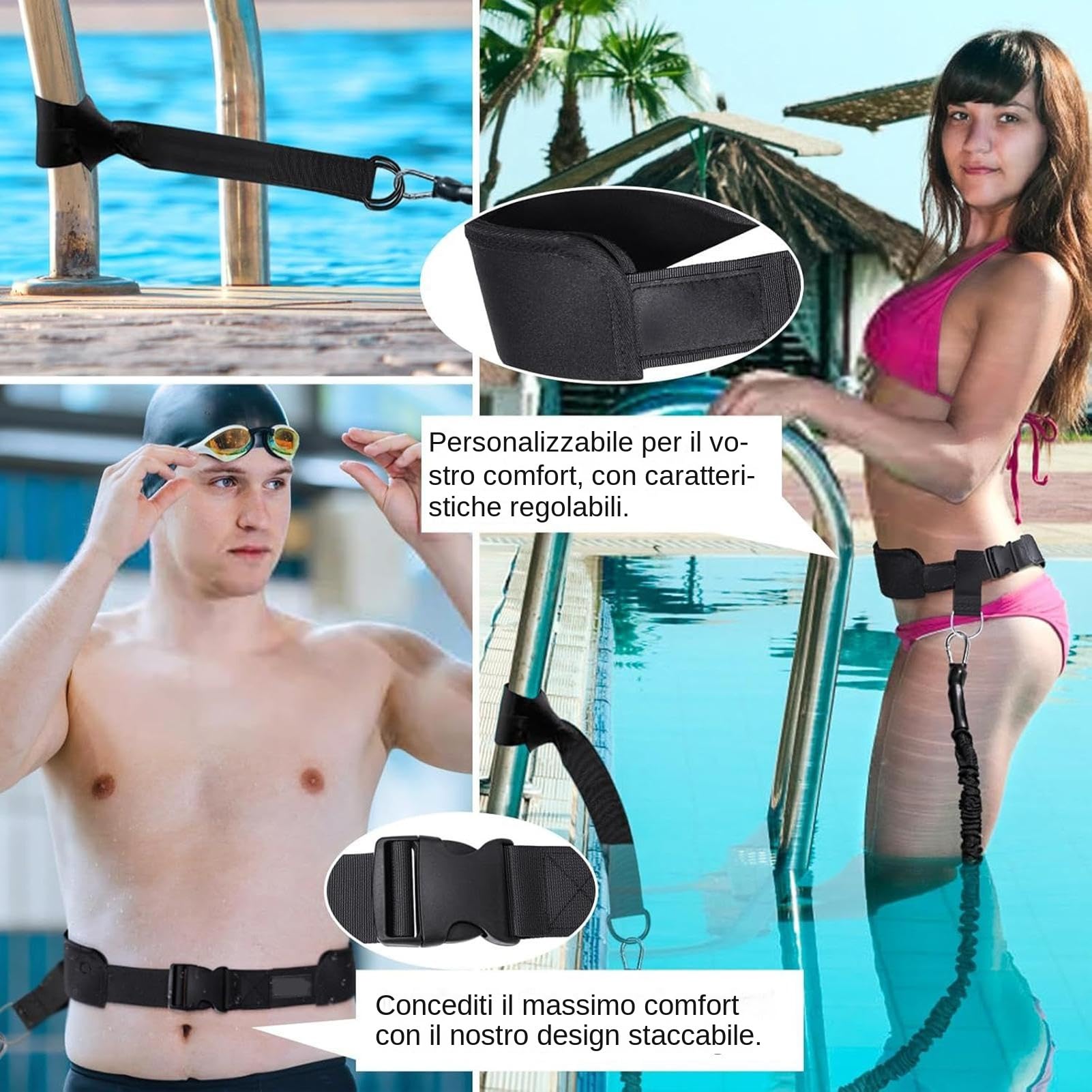 Cintura Da Nuoto Allenamento Resistenza | Corda Elastica Esercizio Piscina Stazionario Adulti Uomini Donne, Fitness Acquatico Bracciata, Allenatore Nuoto