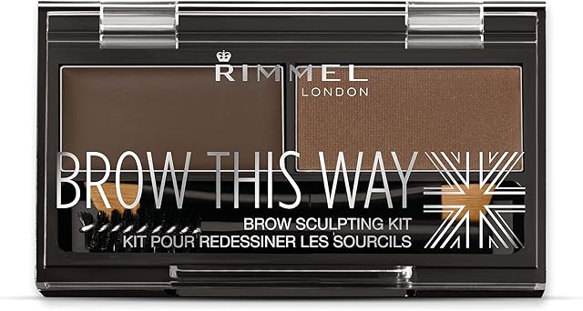 Rimmel London Brow This Way Eyebrow Powder Sculpting Kit, Groomed Finish and Ultimate Precision with Duo Compact Formula, Dark Brown