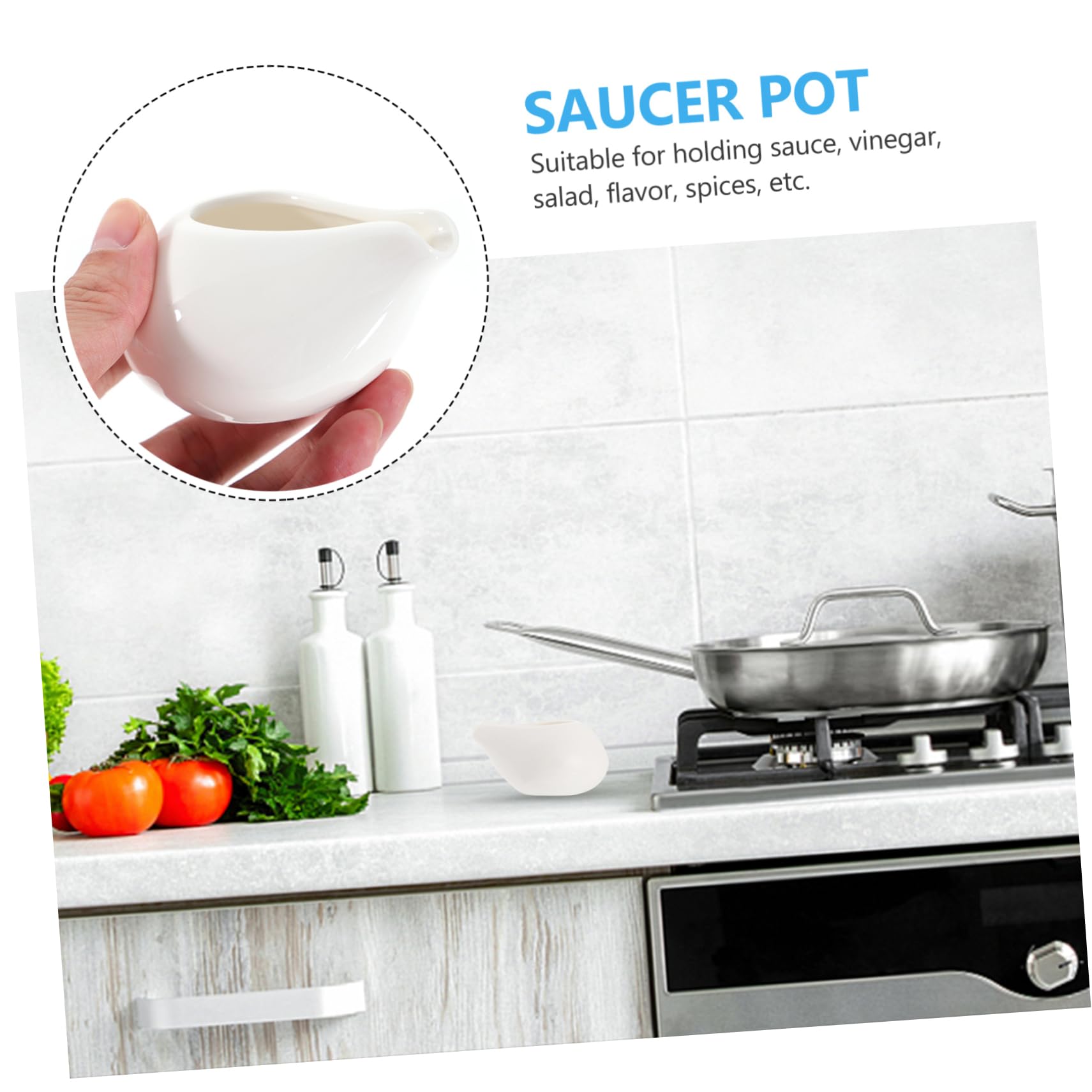 KICHOUSE 1pc Ceramic Sauce Pot Gravy Sauce Container Steak Sauce Cup Restaurant Sauce Boat Broth Server Sauce Dispenser Mini Gravy Jug Soy Sauce Pitcher Kitchen Supplies Ceramics White