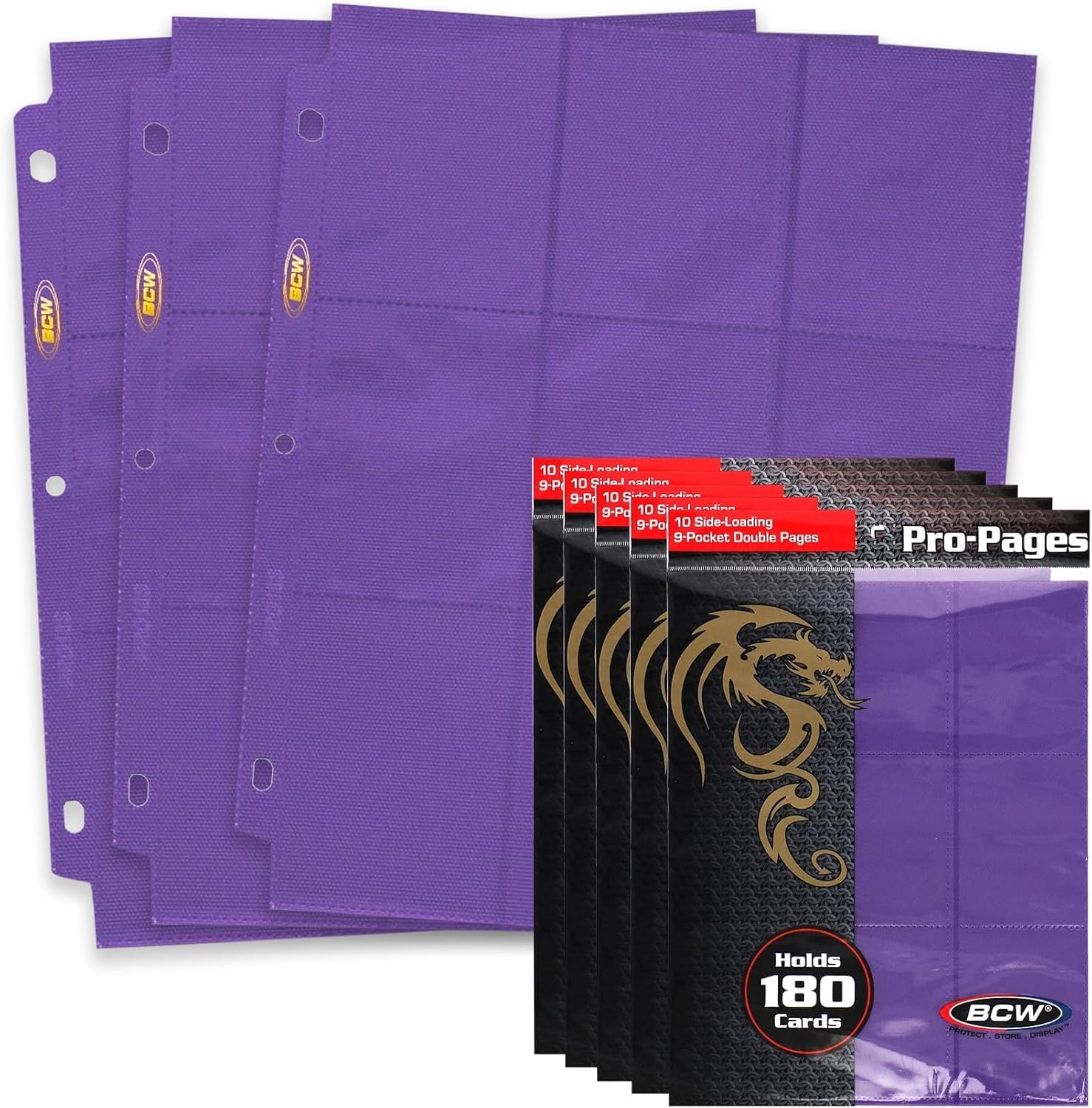BCW Double-Sided 9-Pocket Pages (50 Purple) | Side-Loading Trading Card Binder Sheets | Card Storage & Display Solution