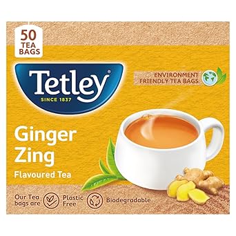 Tetley Ginger Zing Flavoured Chai Black Tea 50 Tea Bags,100 Grams - image, photos