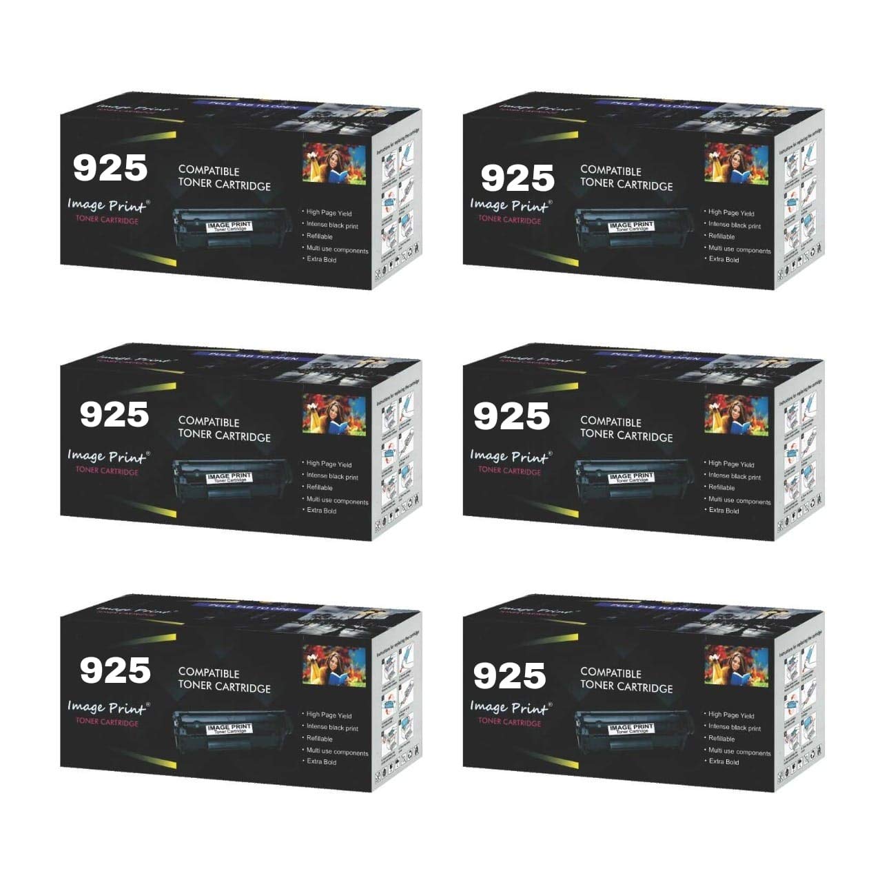 925 Toner Cartridge for Canon CRG 925 Compatible @ Canon LBP6018B, Canon MF3010 Canon imageCLASS LBP6030w (Pack of 6)