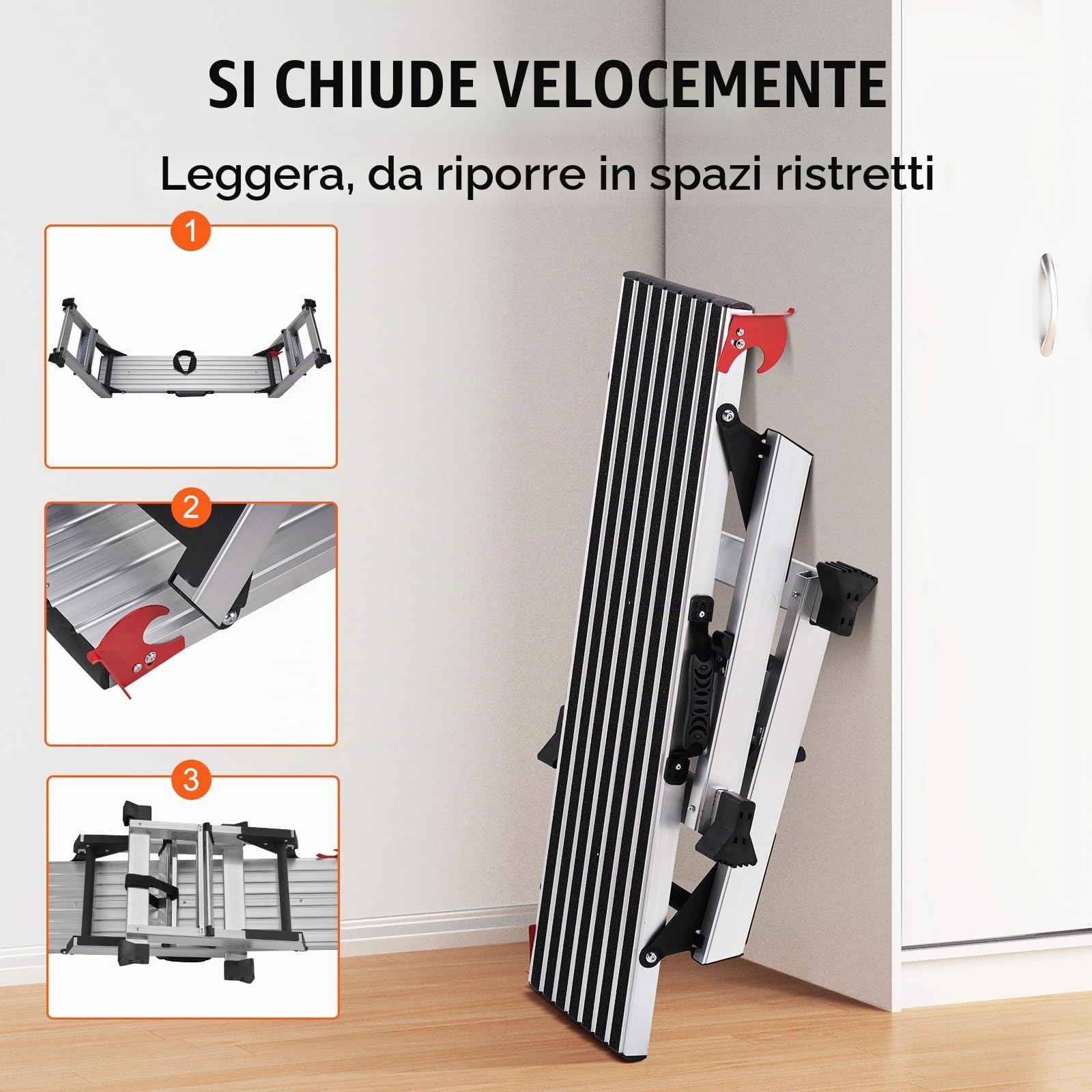VEVOR Piattaforma da Lavoro in Alluminio Pieghevole Portatile, Carico Max. 200kg, Uso Interno Esterno, Sgabello Basso 48,7x128x30 cm, Cavalletto