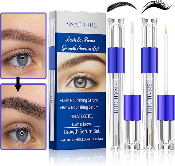 Eyelash Brow Growth Serum Set - Nourish Brow Lash Serum,Vegan & Cruelty-Free Lash Enhancer,Natural Eyelash Serum with 2 Unique Brushes for Longer, Thicker, Fuller Eyelashes(6ml,2 Pack)
