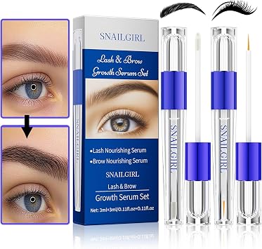Eyelash Brow Growth Serum Set - Nourish Brow Lash Serum,Vegan & Cruelty-Free Lash Enhancer,Natural Eyelash Serum with 2 Unique Brushes for Longer, Thicker, Fuller Eyelashes(6ml,2 Pack)