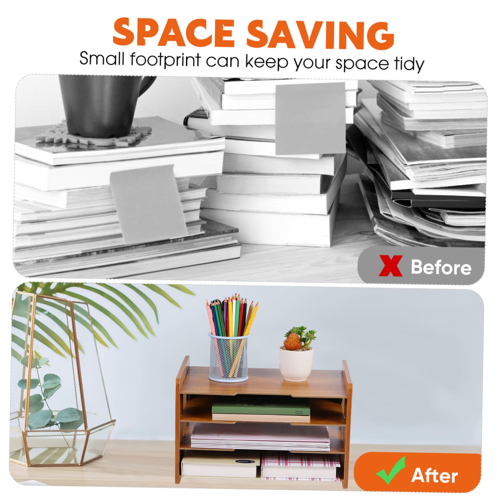 VILLCASE Organizador de Archivos de Madera Bandejas de Escritorio para Oficina Diseño Vertical 4 Capas Estructura Estable para Documentos y Papeles en Hogar u Oficina