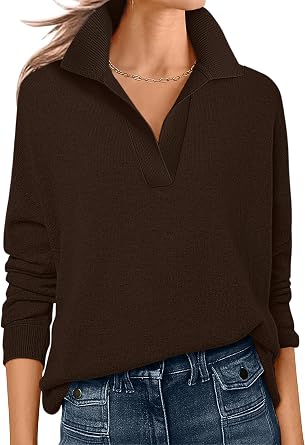 ANRABESS Womens Polo V Neck Long Sleeve Sweaters Lightweight Dressy Casual Business Basic Knit Pullover Top 2026 Fall Outfits