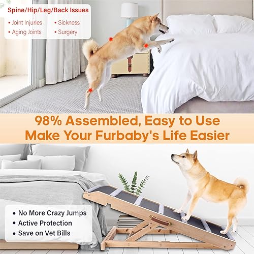 Miniatura 7 de Rampa para perros para cama, extra ancha, excelente tracción, rampa para mascotas para perros pequeños y grandes para subir al sofá, automóvil,