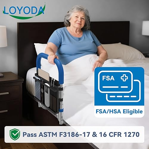 Miniatura 2 de Rieles de cama para adultos mayores, riel de asistencia de cama ajustable en altura para personas mayores con organizador de almacenamiento y mango