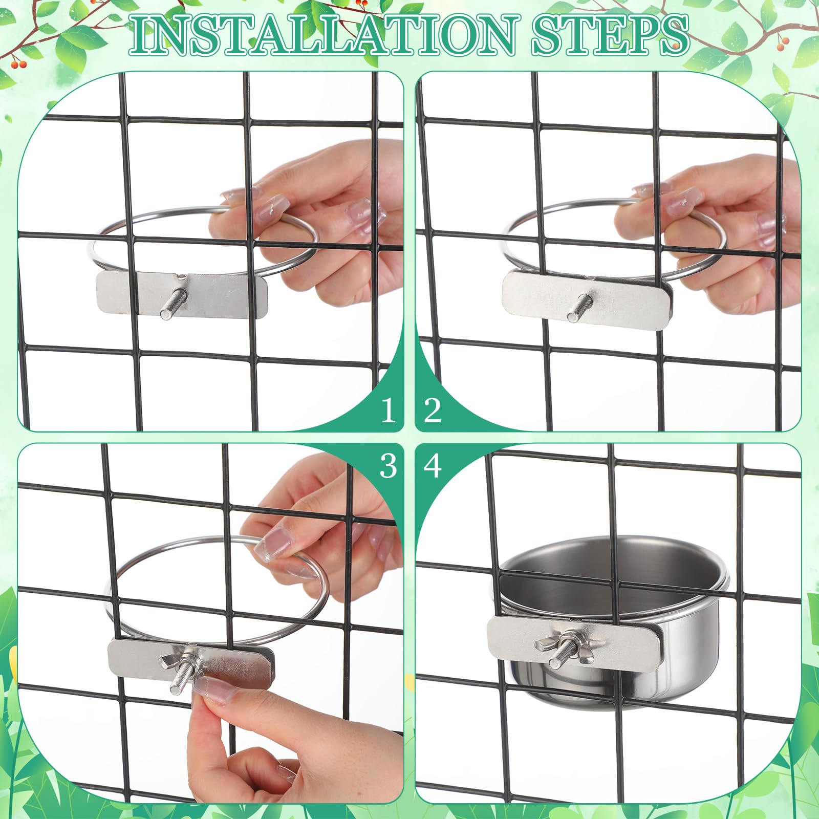 12 Pcs 10 oz Stainless Steel Bird Feeding Dish Cups Bird Feeder with Clamp Parrot Food Cups for Cage Pet Water Cage Bowls for Budgies Parakeet Cockatiel Small Animal - image 4
