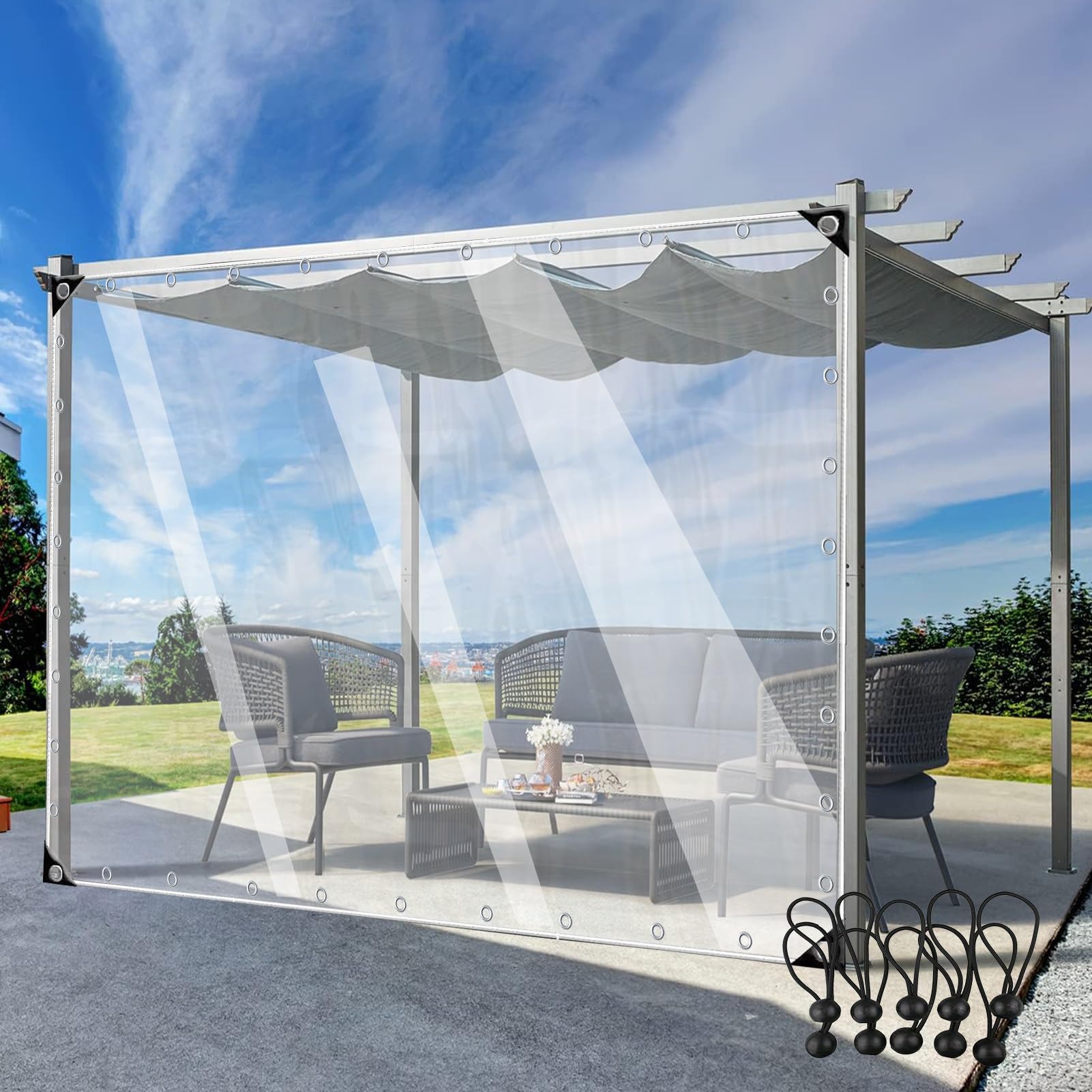 Bâche transparente imperméable robuste 5x6m anti-déchirure avec œillets