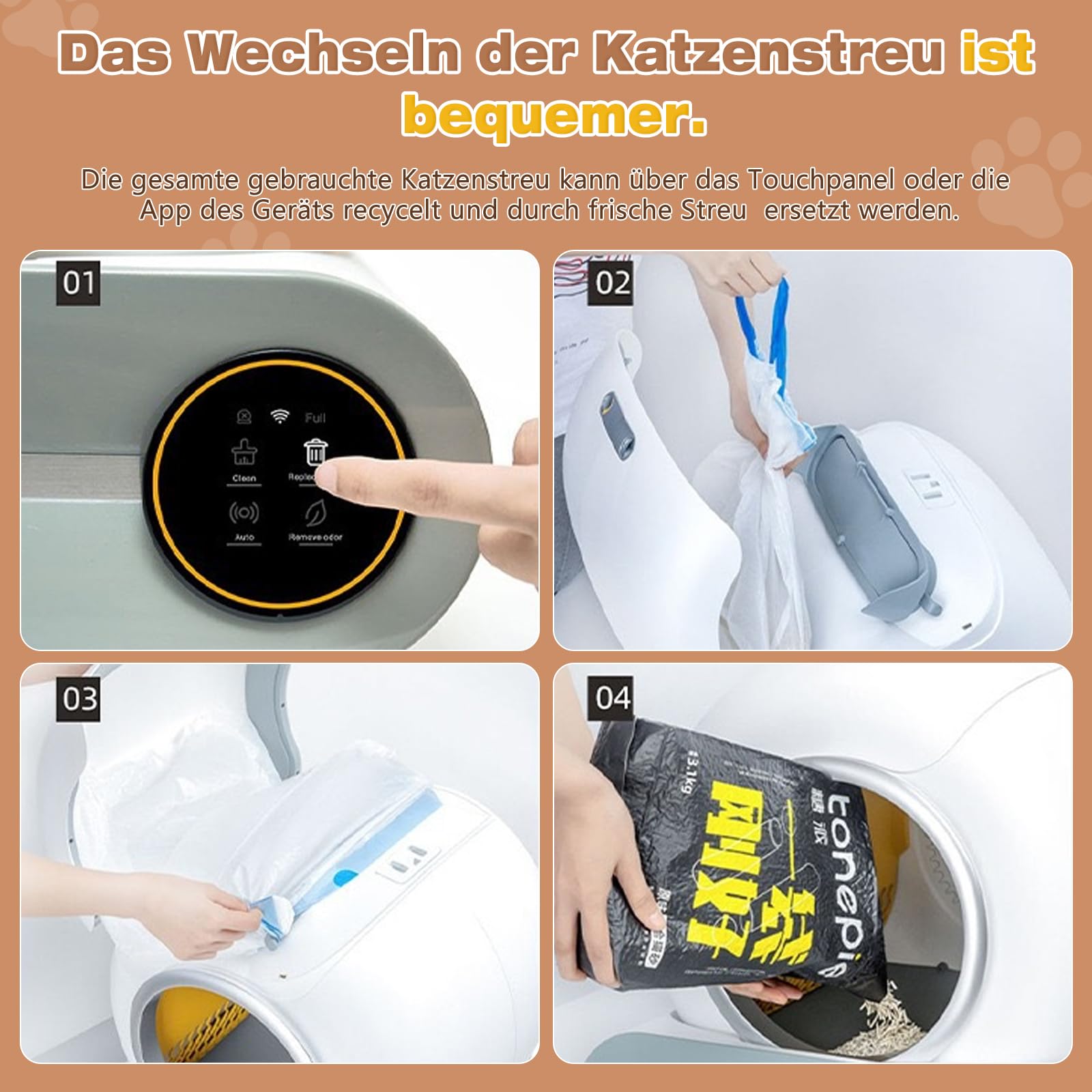 Katzenklo Selbstreinigend 65l Elektrische Automatische Katzentoilette,Automatischer Katzenstreu-Roboter Mit Extra GroßEm FassungsvermöGen/Ebenem Fach 9l/App Control/Ionic Deodorizer FüR Mehrere Katzen
