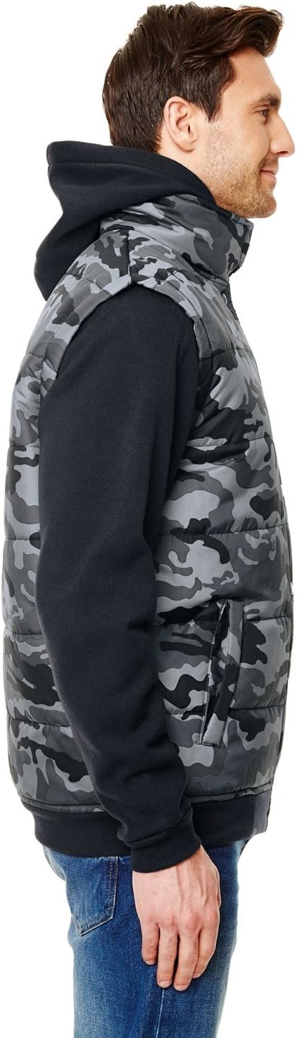 Burnside Adult Fleece Sleeved Puffer Vest S BLACK CAMO/ BLAC