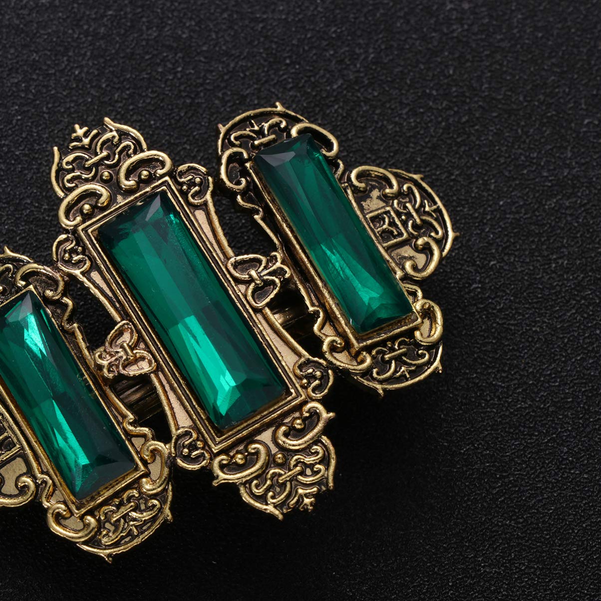 Minkissy Retro Hair Clip Metal Rhinestone Hairpin Celtic Hair Clips Viking Hair Accessories for Women Girls (Golden and Green) - Image 4