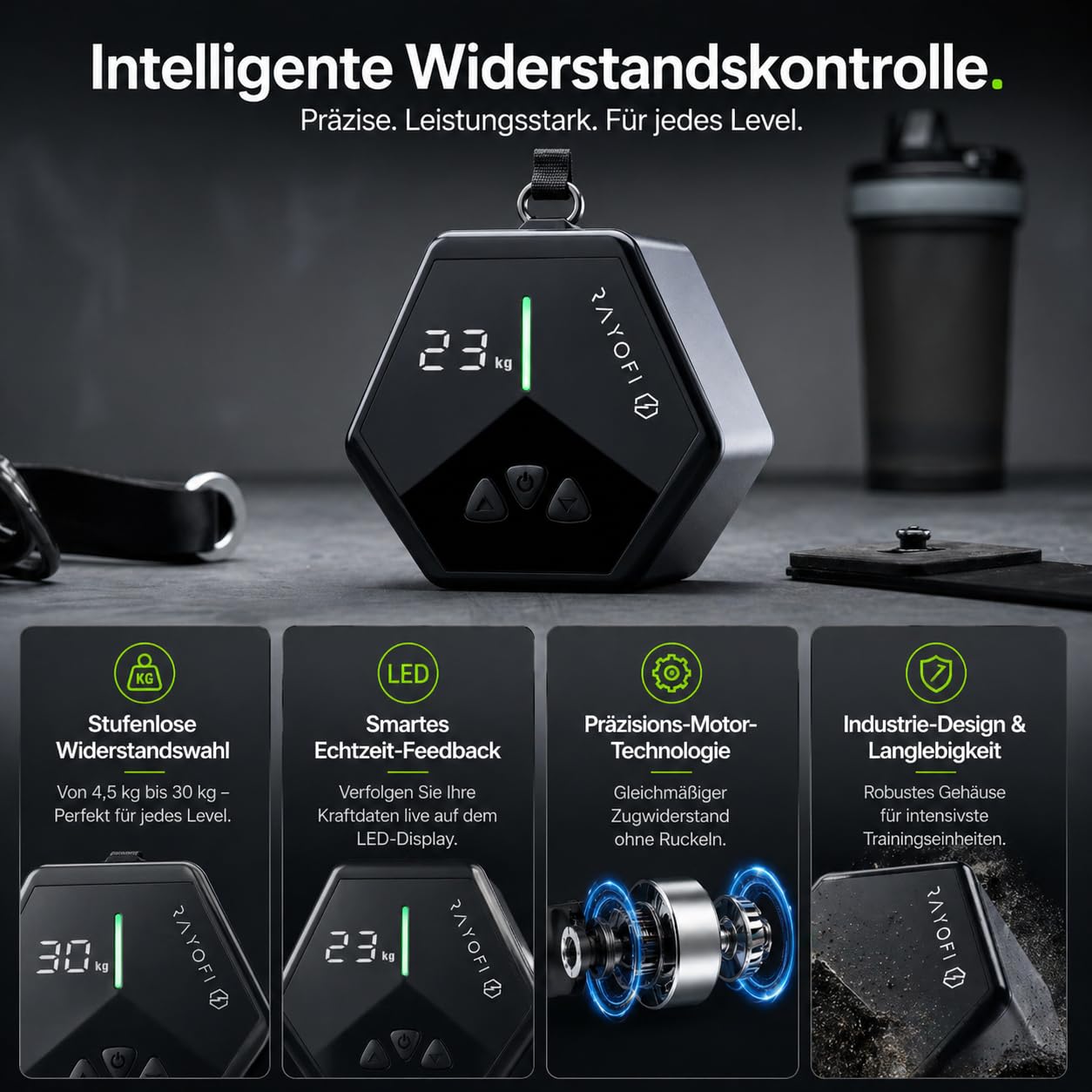 Go-Tone Mobile Kraftstation – Smarter Seilzug mit App & 30kg Digital-Widerstand, Portable Cable Machine Gym Set inkl. Bodenplatte Türanker, Elektrischer Rückentrainer für Zuhause Büro