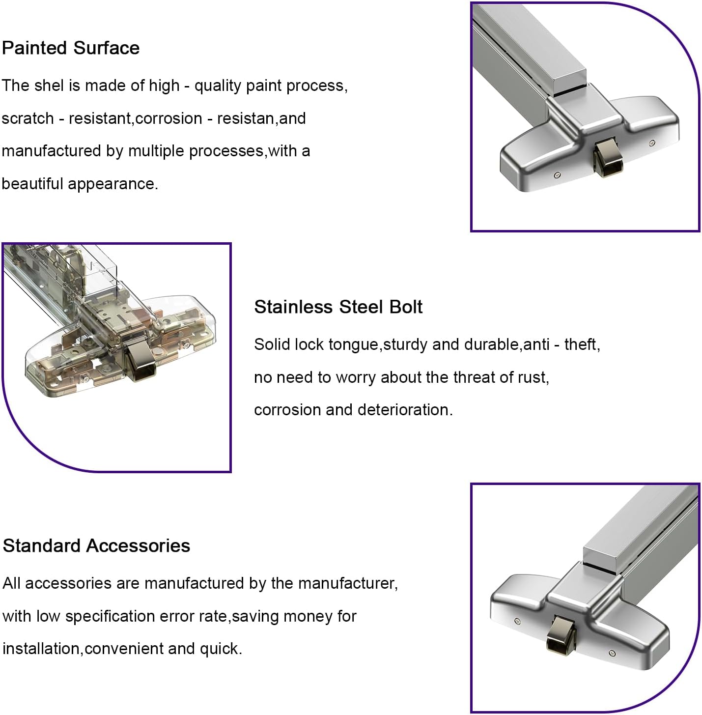 Door Push Bar Panic Exit Device Stainless Steel Commercial Emergency Exit Door Push Bar for Metal Door with UL Listed with Dogging Function
