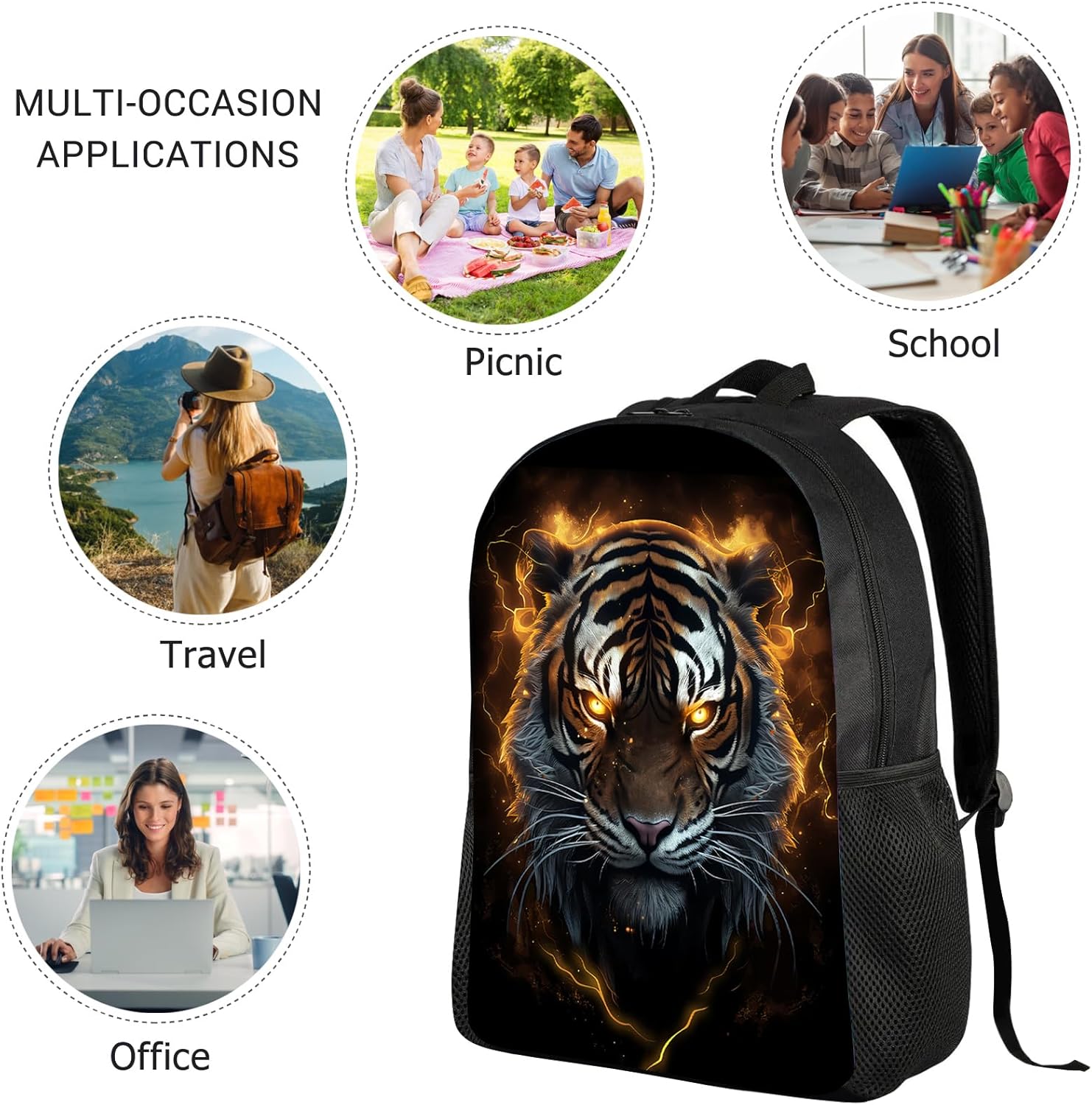Huke Kids Tiger Backpack for Boys Girls, Cool Fire Tiger Backpack for School & Travel, Big Kids Child Backpacks, Elementary Middle High College Student Bookbag, Black Gold Animal Print, 17 Inch - Image 5