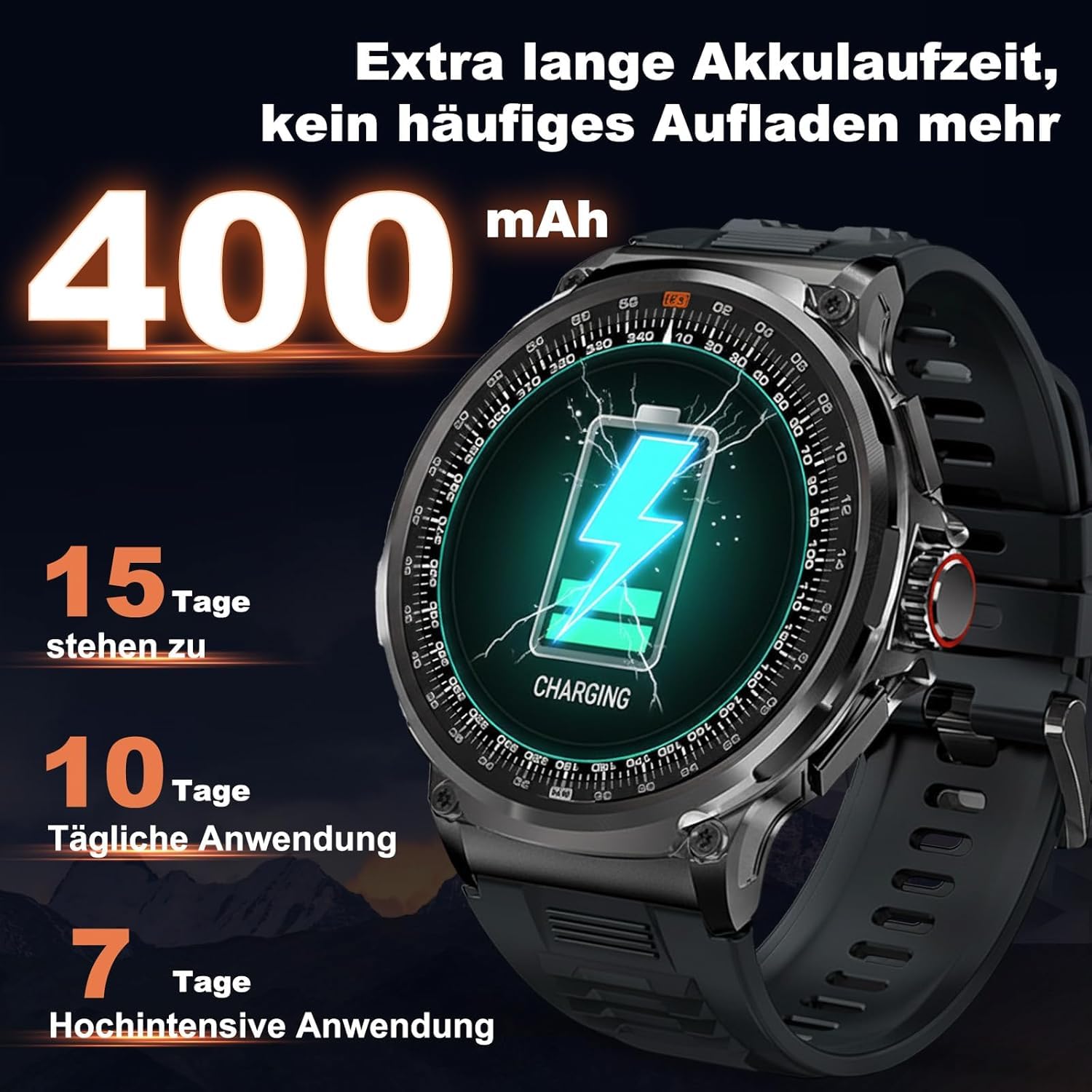 Deedlite Zeus 2.0 Smartwatch Herren, 1,85 Zoll Display, Bluetooth Anrufe, Gesundheitsmonitor, Zuverlässige Akkulaufzeit, Kompatibel mit iOS & Android