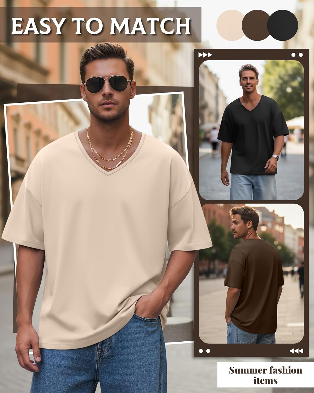 3 Pack Men's Oversized T-Shirts Baggy Short Sleeve Shirts V Neck Loose Fit Summer Basic Tees Casual Workout Tops - Image 3