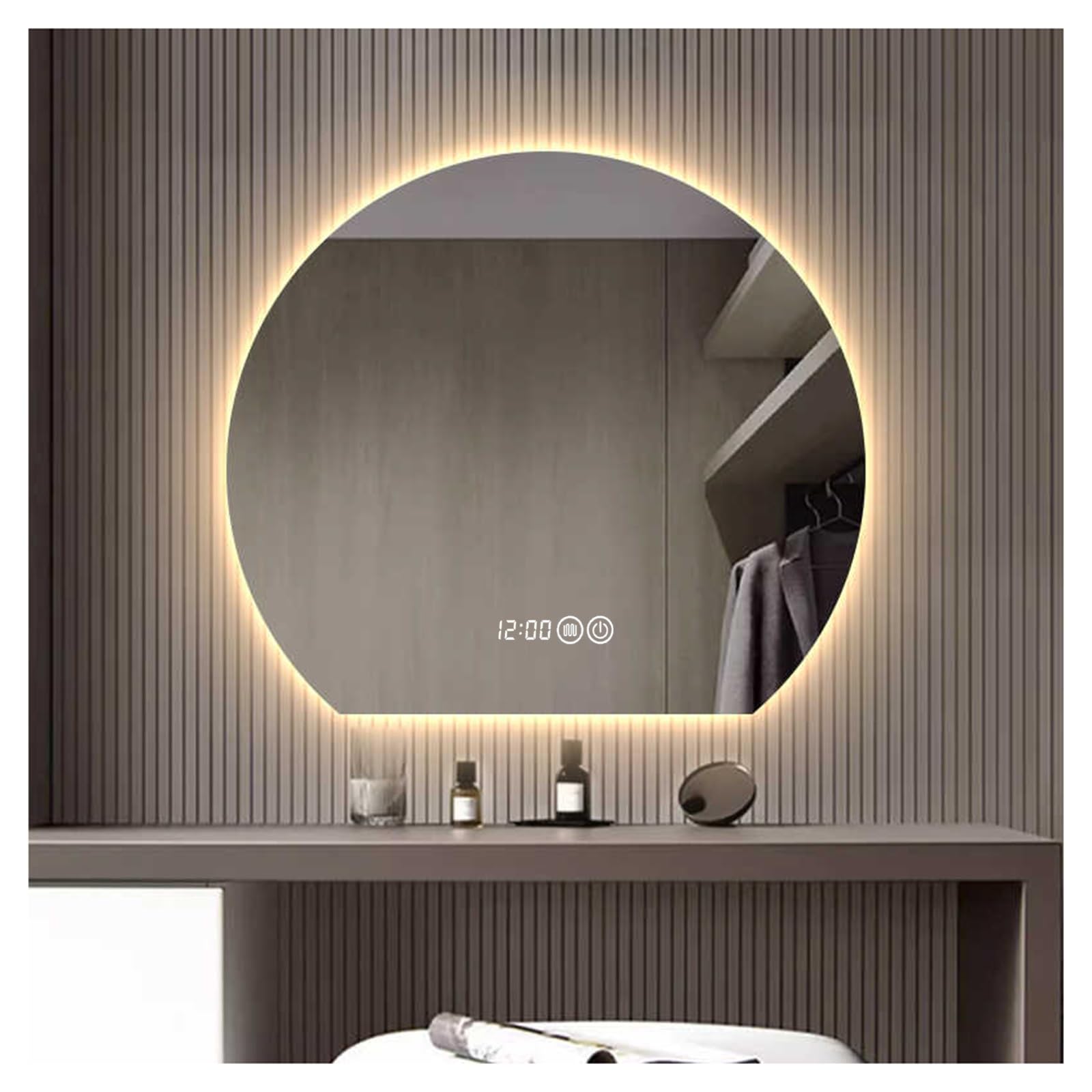 FGXHHS with LED Lights，LED Mirror，Bathroom Led Mirror,Illuminated Demister Pad，Backlit Mirror，3 Colors Dimmable(A,H80*W80cm/H31.5*W31.5IN)