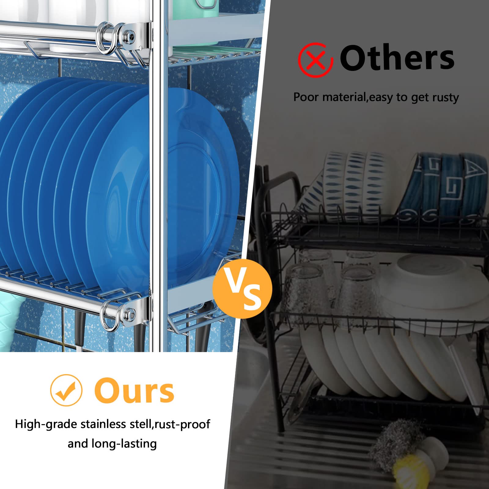 KETAZERO Over The Sink Dish Drying Rack, 2 Tier Stainless Steel Dish Drainer Rack with Cutting Board Holder Help You Save More Counter Space