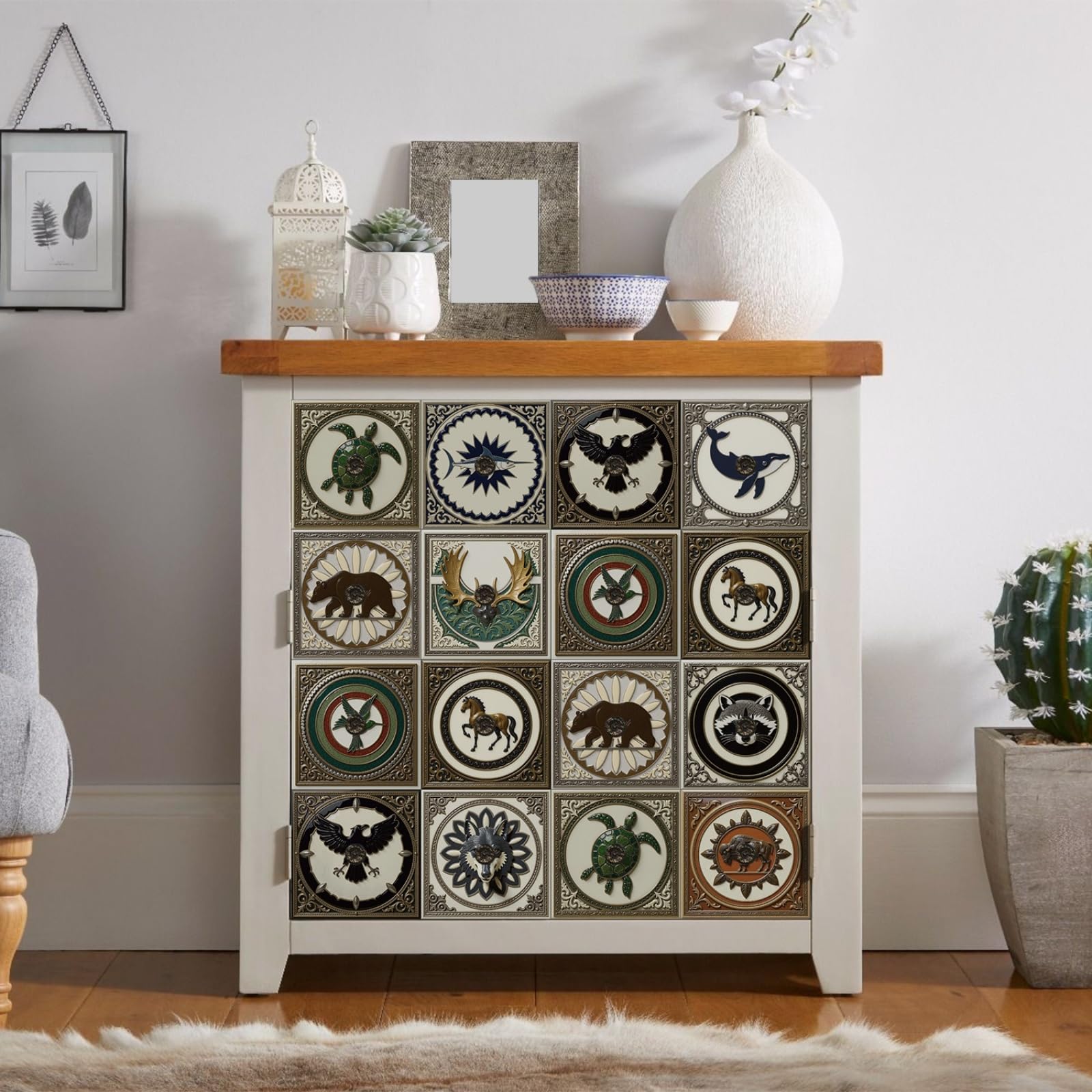 Azulejos Adhesivos Baño 15x15 cm Verde Marrón Animales Vinilo Pared Cocina Pelar Y Pegar Impermeable para Muebles Chimenea Gabinete Baldosas Adhesivas Pared Decorativos 24 Piezas