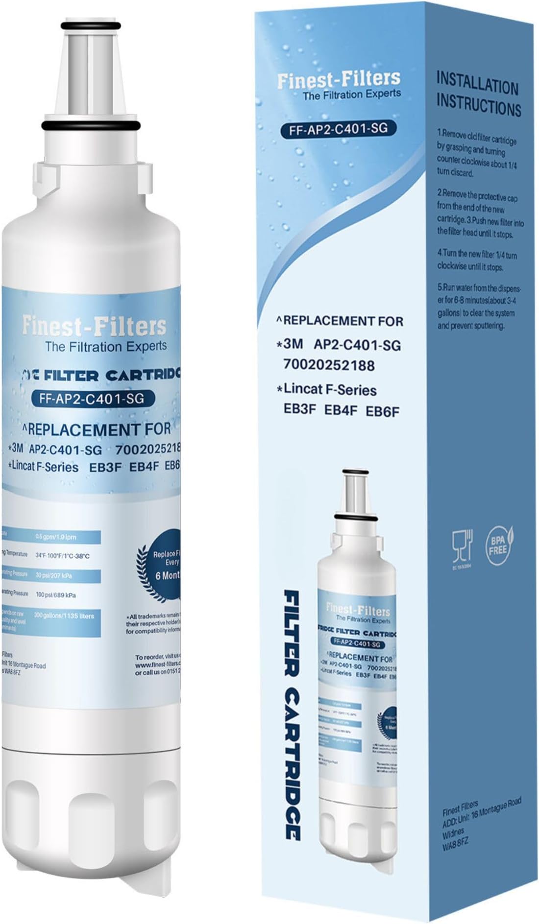 Water Filter Cartridge Compatible with FC-02 for Lincat AP2-C401-SG Filter EB3F EB4F EB6F F-Series Automatic Water Boilers Replacement Filter, FF-AP2-C401-SG